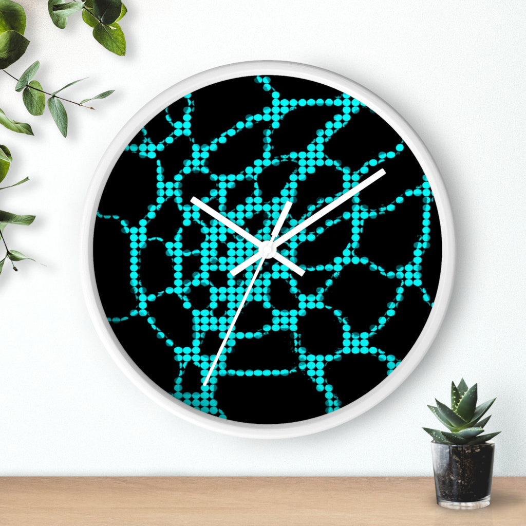 Abstract Digital Network Wall Clock | Turquoise Black Cyber Decor | Silent Unique Gift