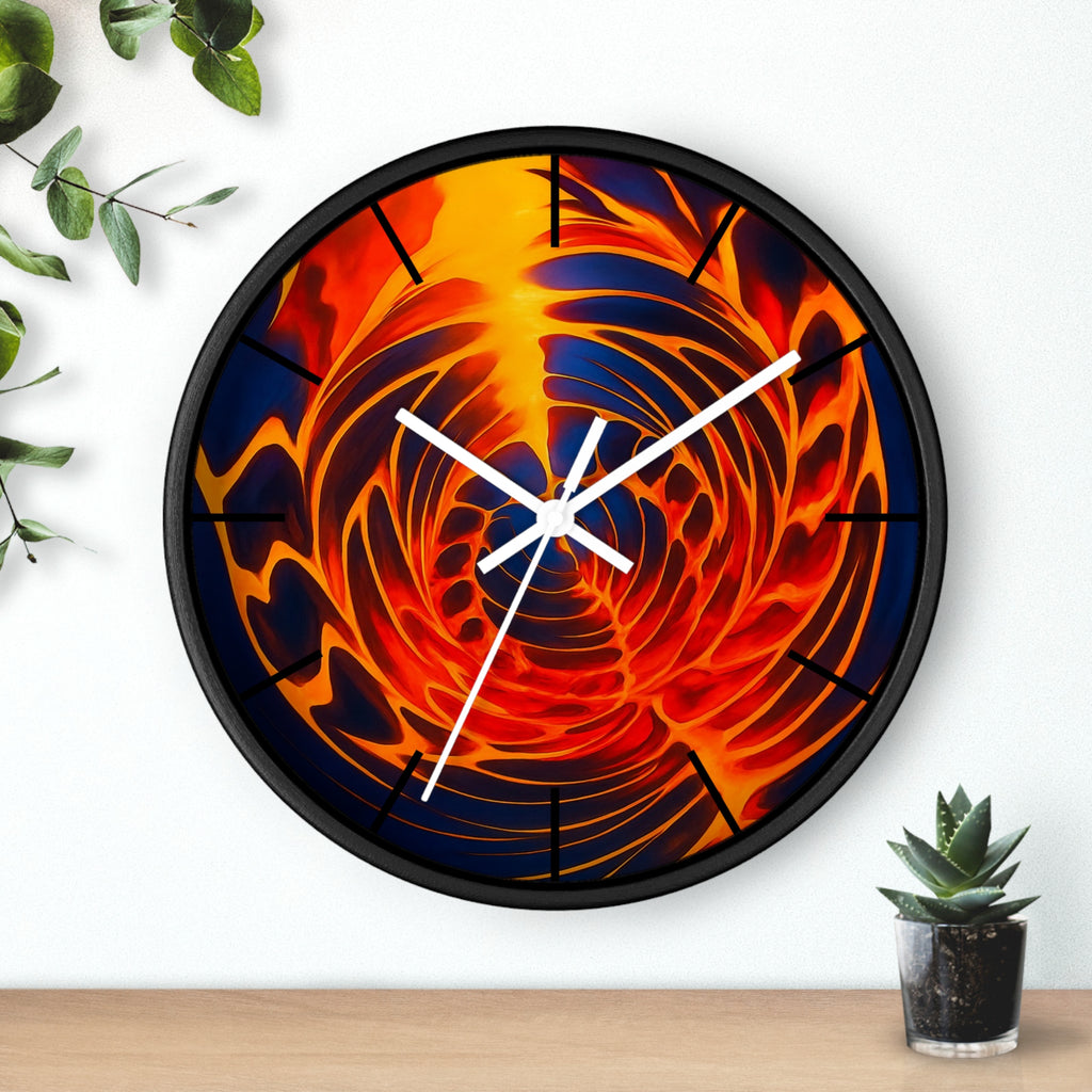 Abstract Fire Vortex Wall Clock | Red Orange Swirl Home Decor | Unique Silent Gift