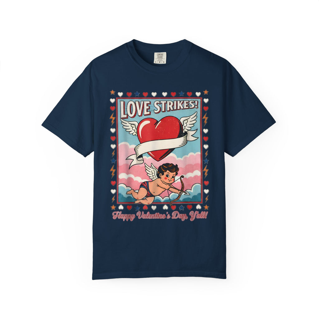 Love Strikes Cupid Heart T-Shirt | Valentine's Day Retro Graphic