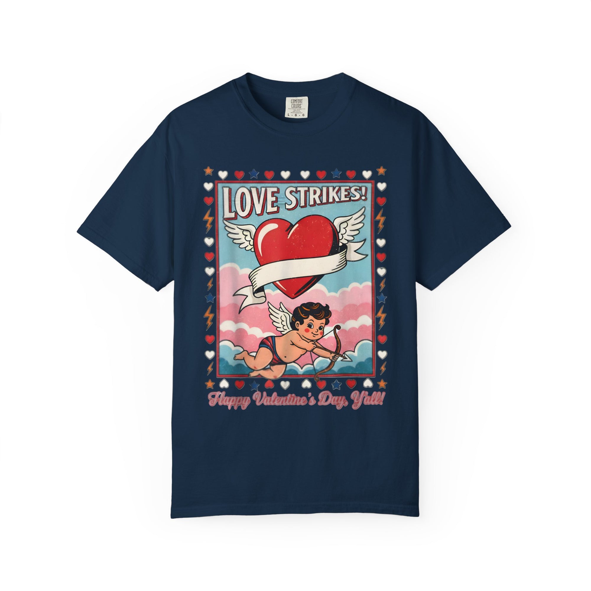Love Strikes Cupid Heart T-Shirt | Valentine's Day Retro Graphic