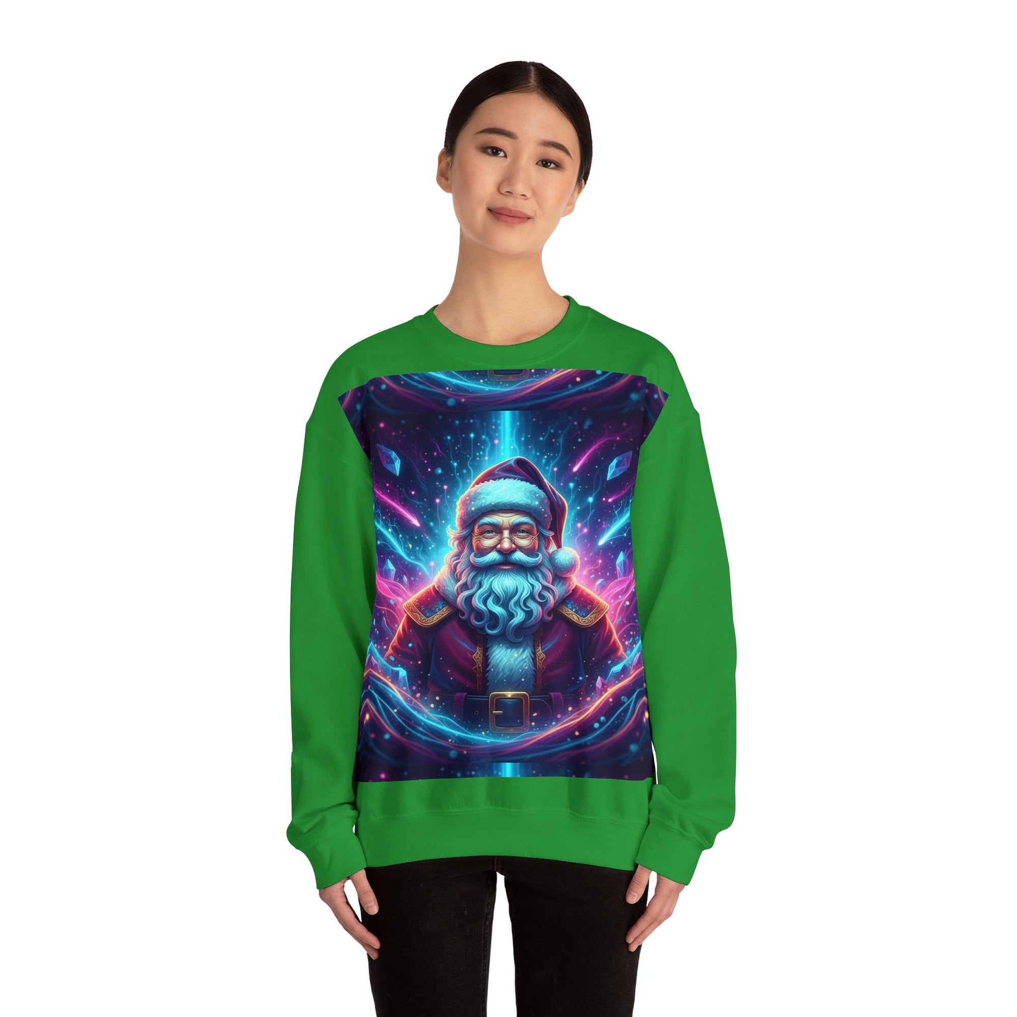 Neon Cosmic Santa Sweatshirt | Retro Futuristic Holiday Crew