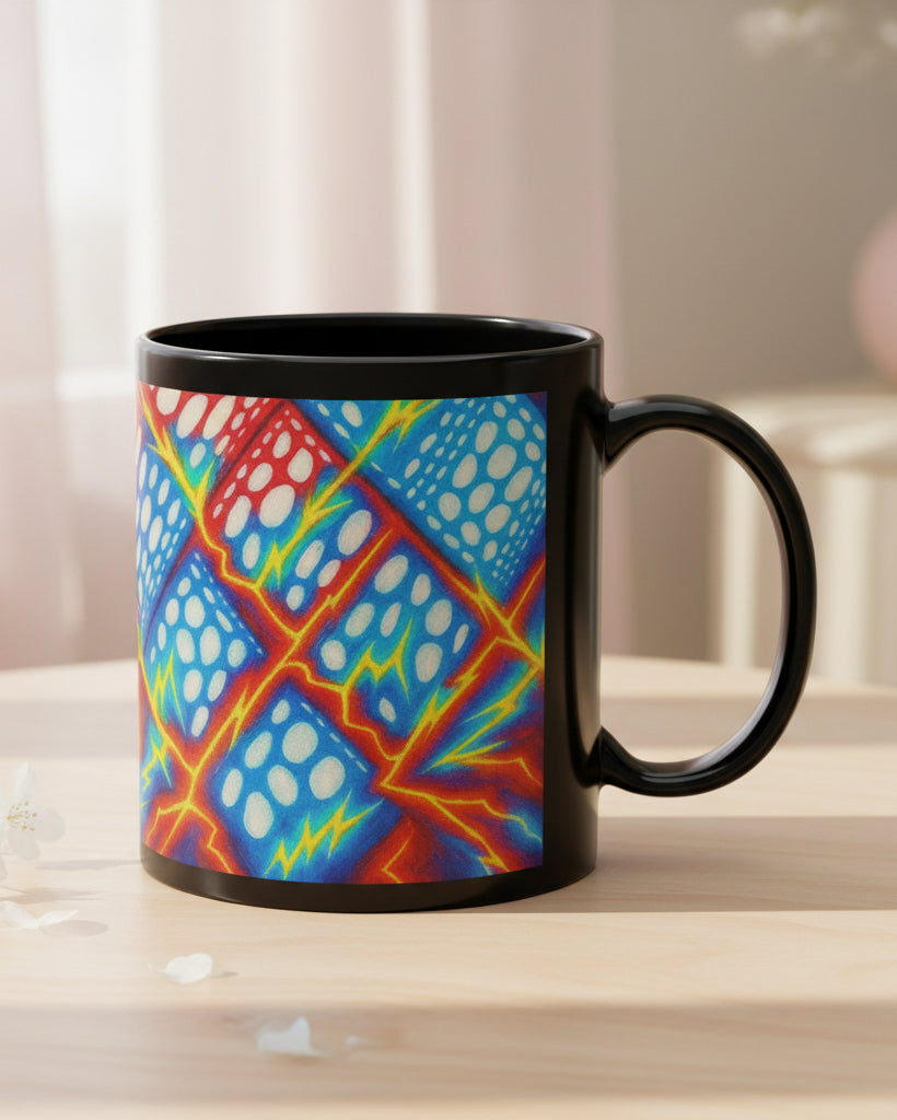 Electric Geometric Mug | Black Abstract Coffee Cup | Modern Art Gift