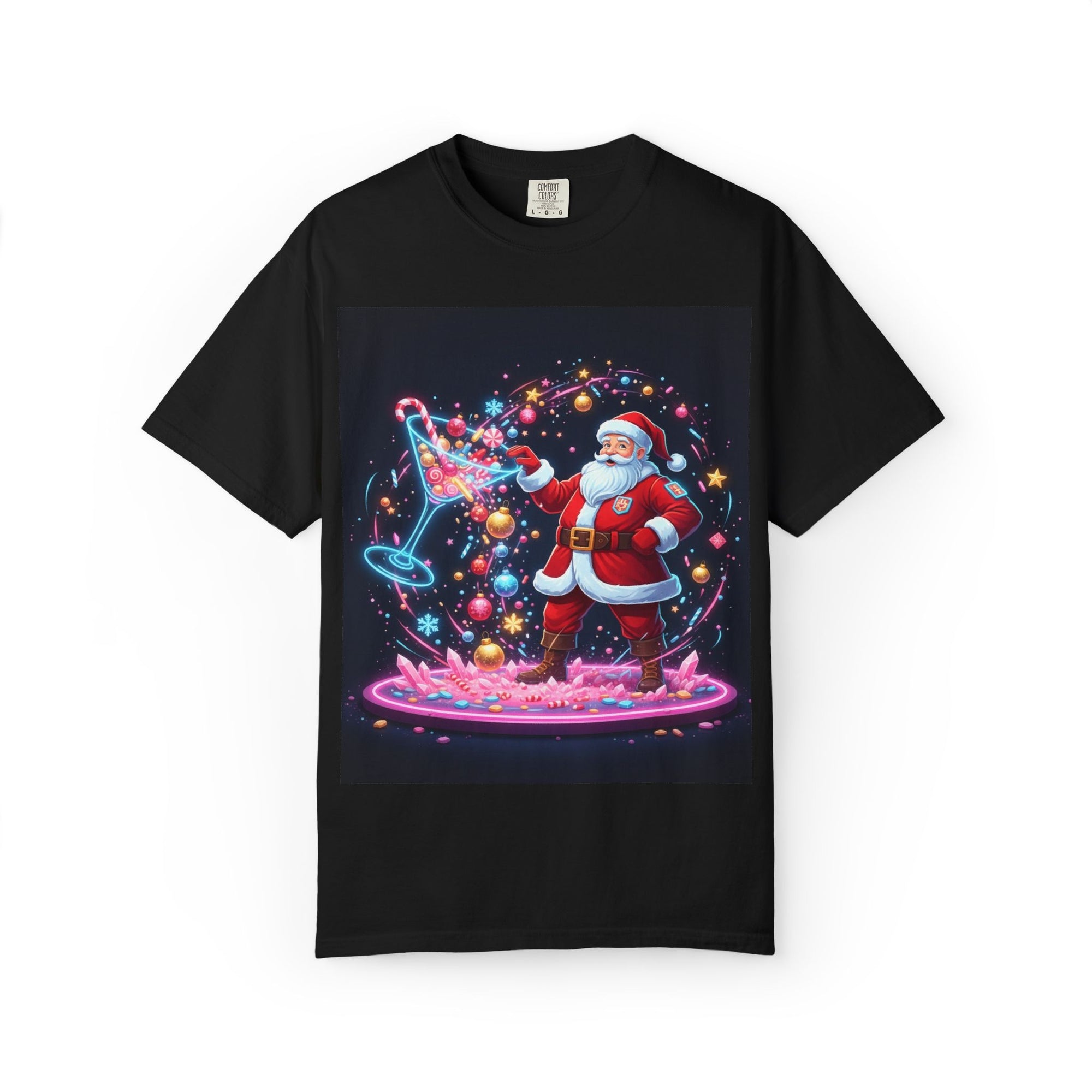 Santa Wizard Illustration T-Shirt | Neon Magical Christmas Tee