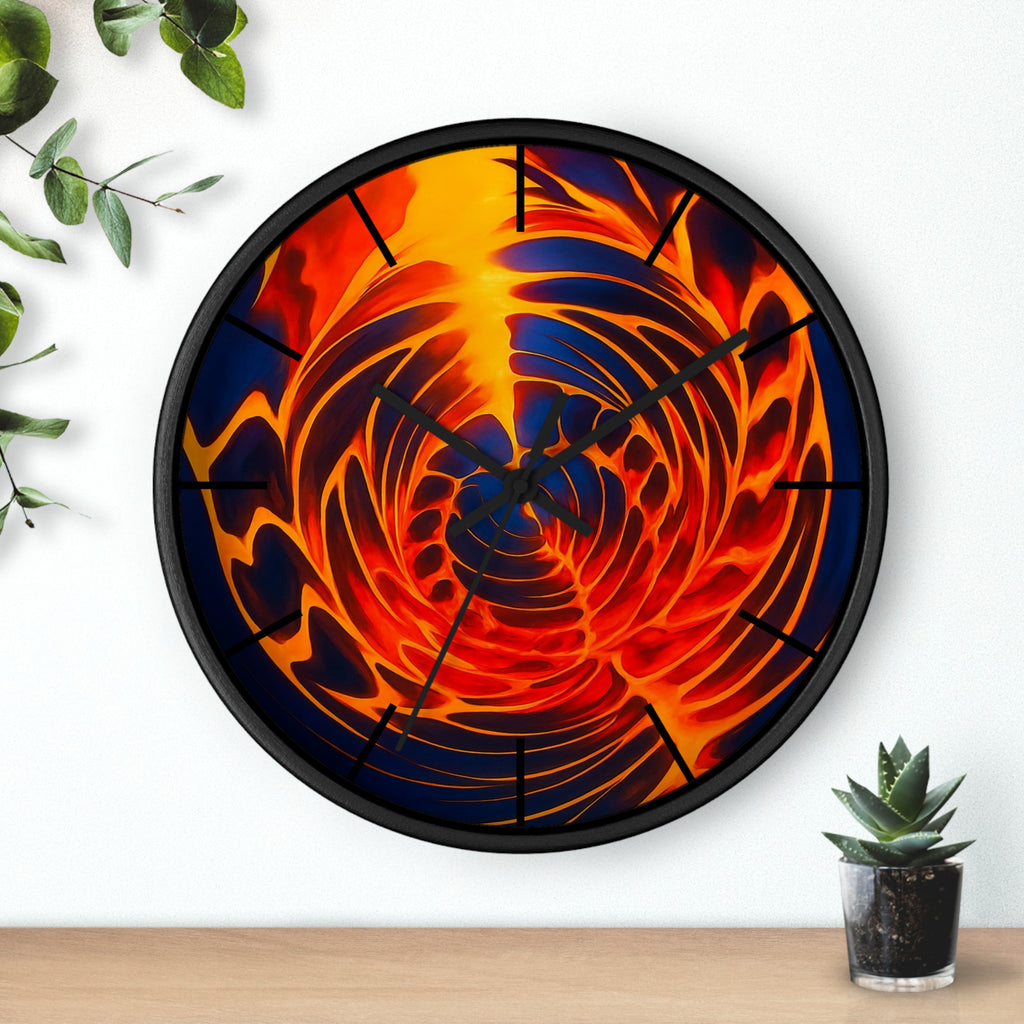 Abstract Fire Vortex Wall Clock | Red Orange Swirl Home Decor | Unique Silent Gift