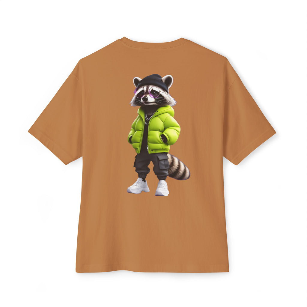 Raccoon Streetwear Tee — Cool Green Puffer Jacket Graphic Shirt