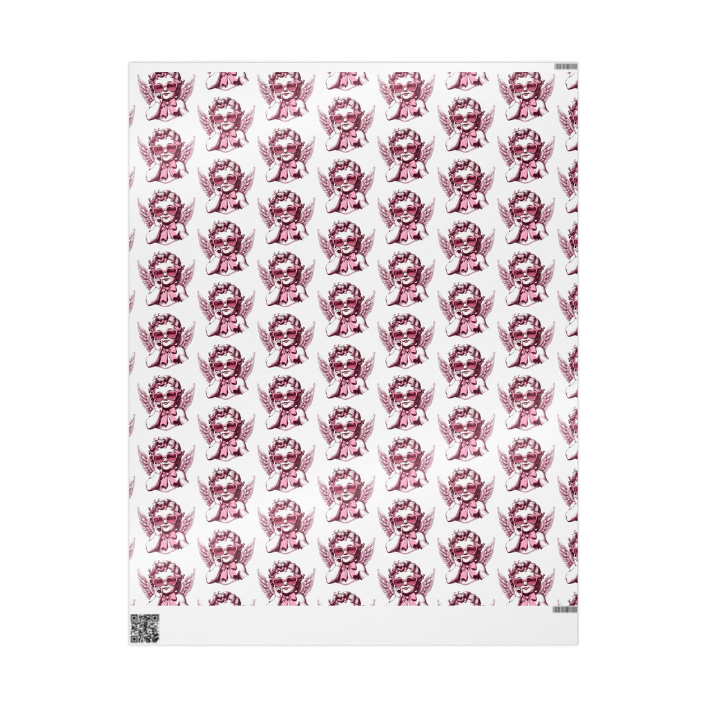 Valentines Day Wrapping Paper with Cherub Angels | Romantic Gift Wrap, Pink Angel Pattern