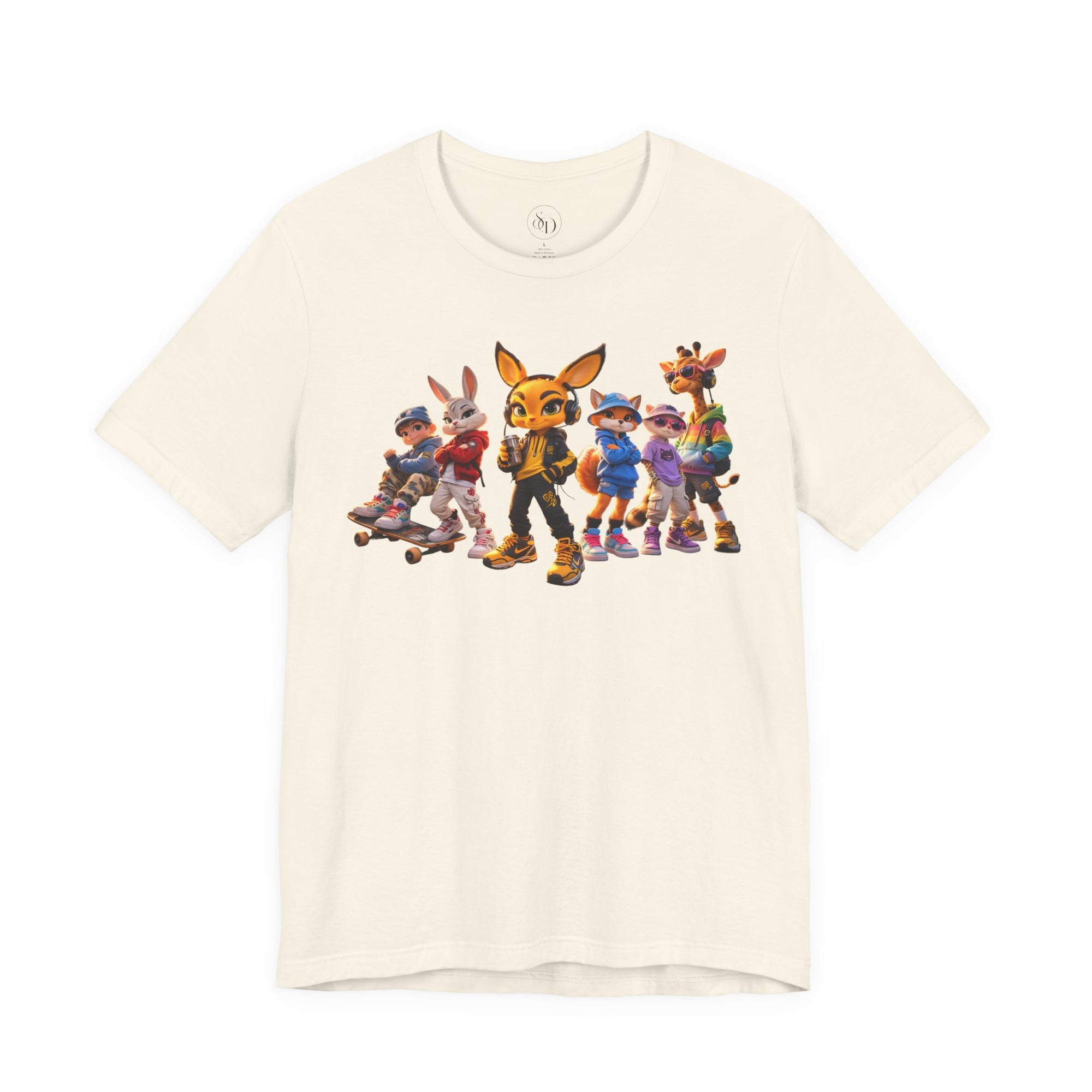 Anthropomorphic Skate Crew T-Shirt | Cartoon Fox, Bunny, Giraffe Characters