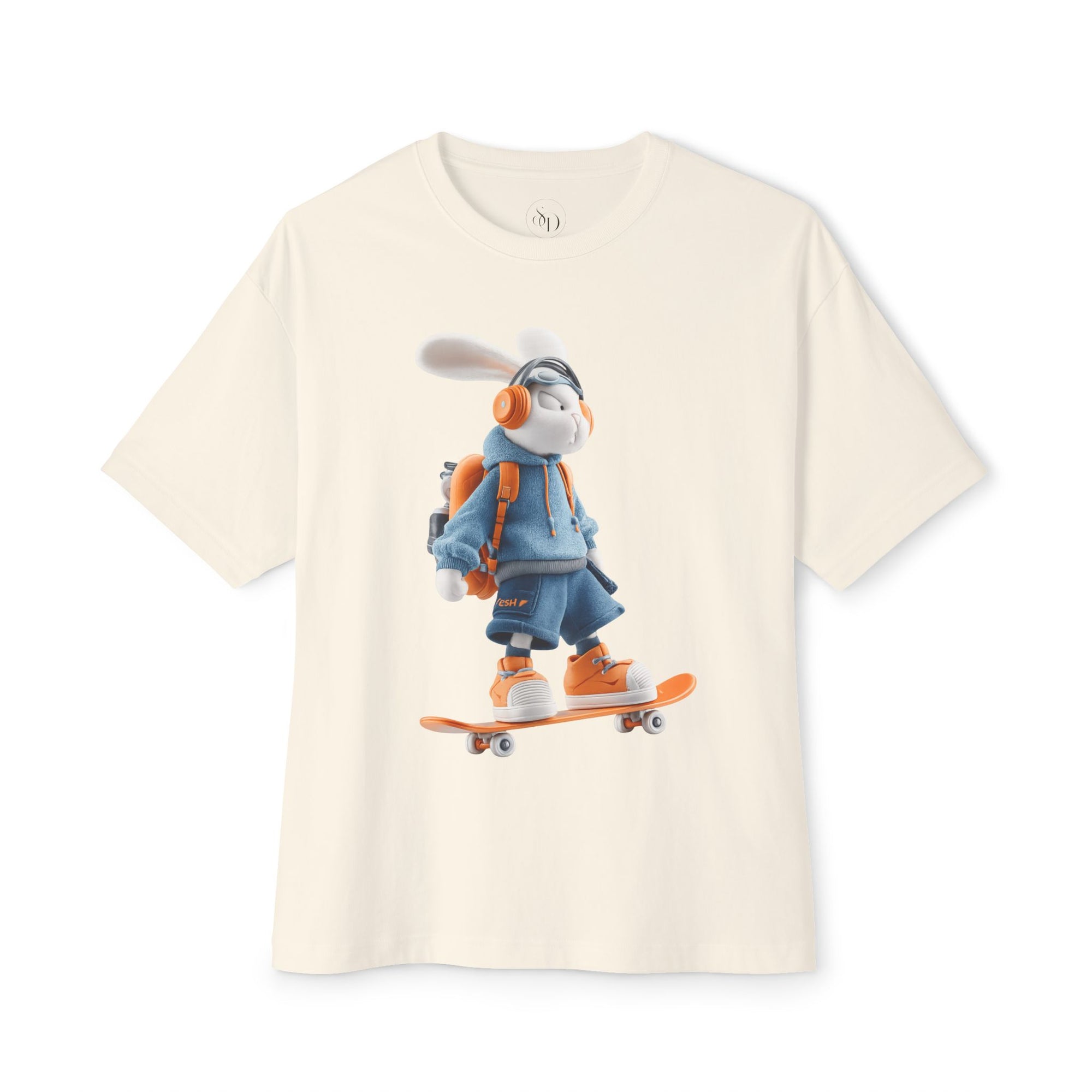 Oversized | Skateboarding Bunny Character Tee | Skateboard Cartoon T-Shirt