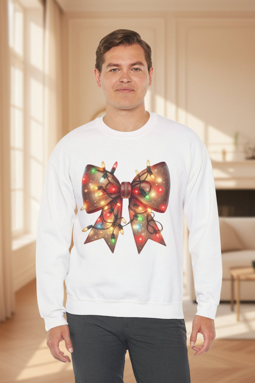 Christmas Bow Sweatshirt | Holiday Lights Crewneck