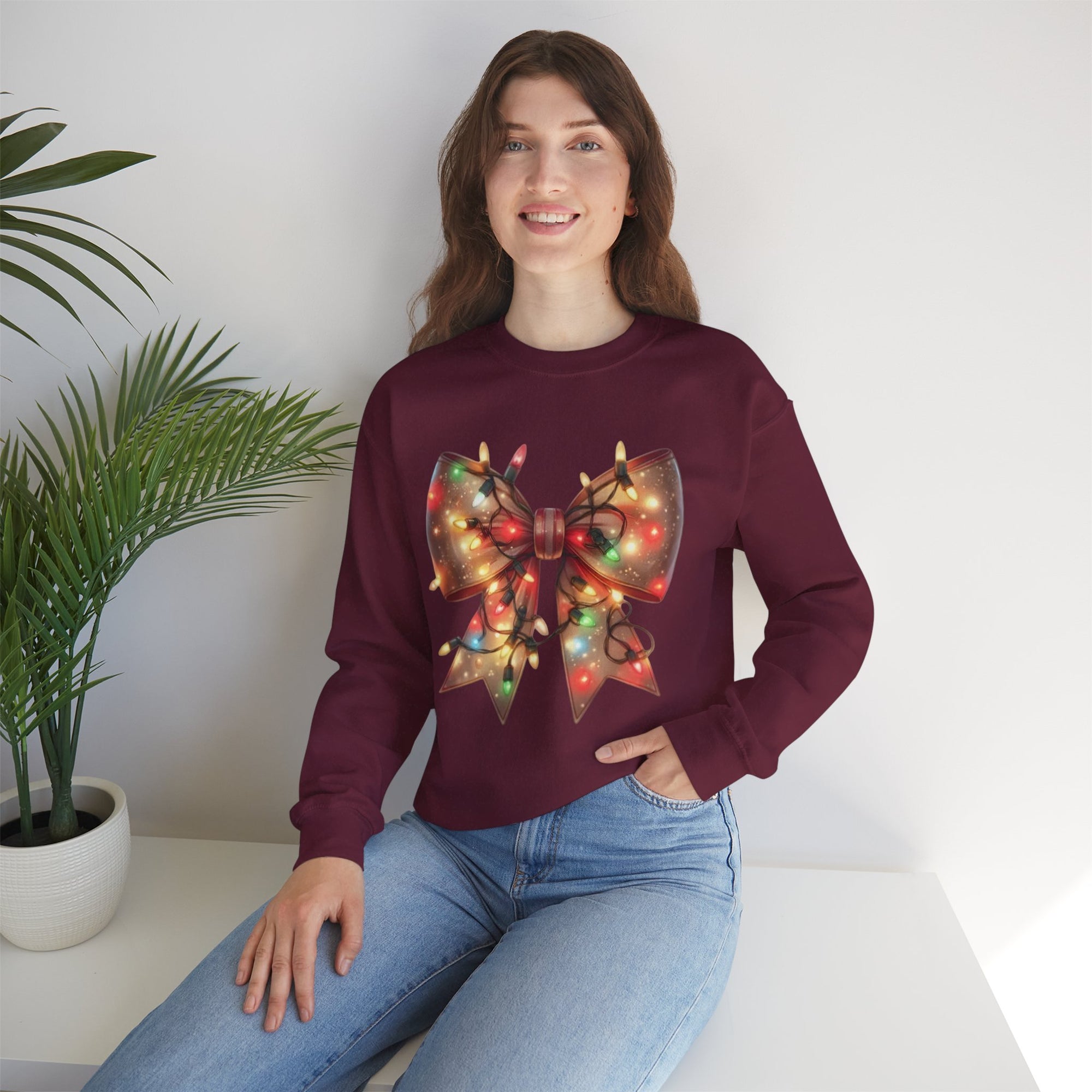 Christmas Bow Sweatshirt | Holiday Lights Crewneck