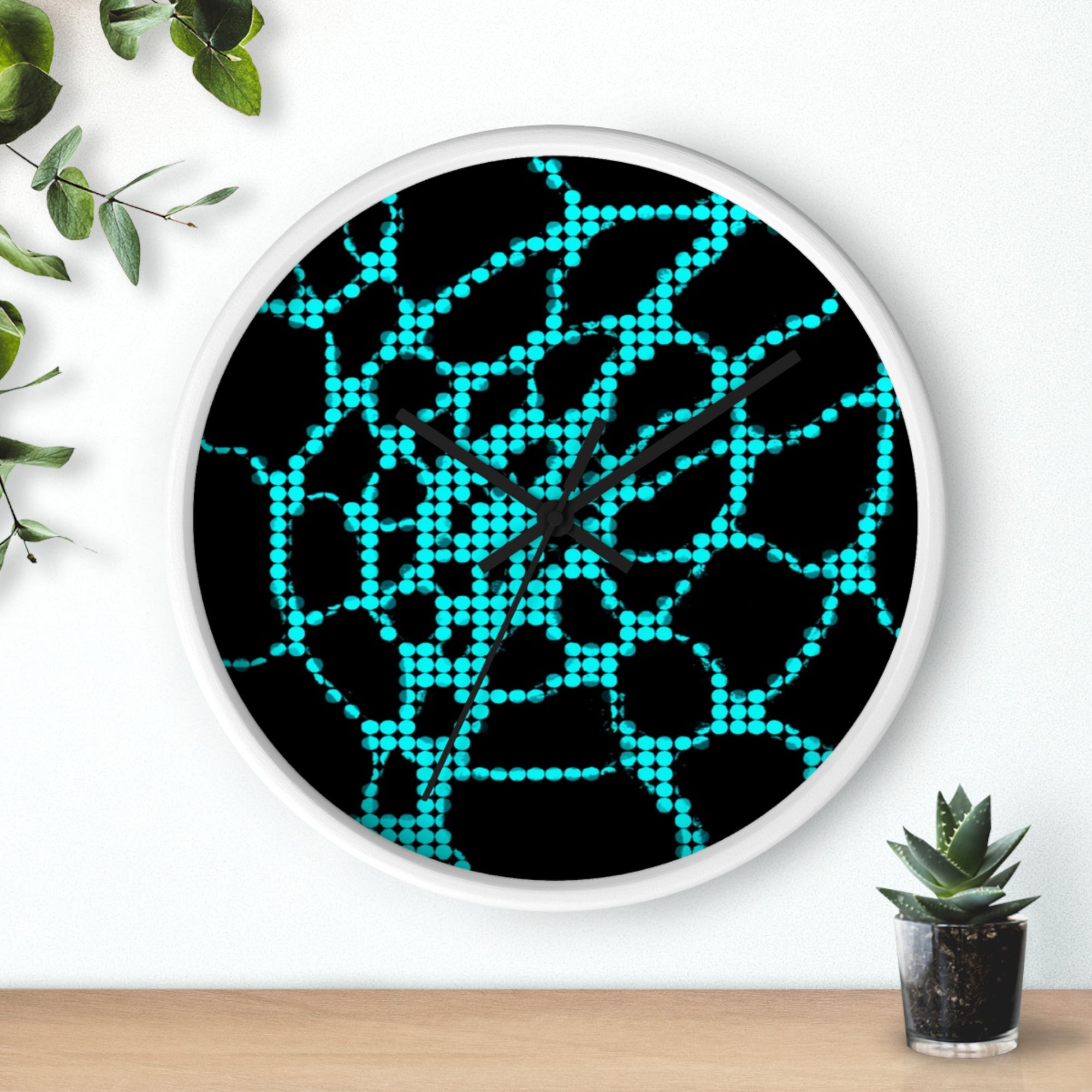 Abstract Digital Network Wall Clock | Turquoise Black Cyber Decor | Silent Unique Gift