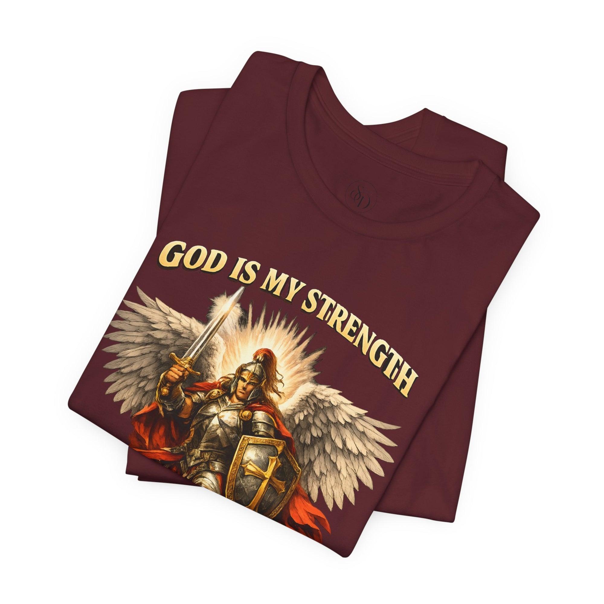 Christian T-Shirt | Cotton Warrior Angel | God Is My Strength & Protection