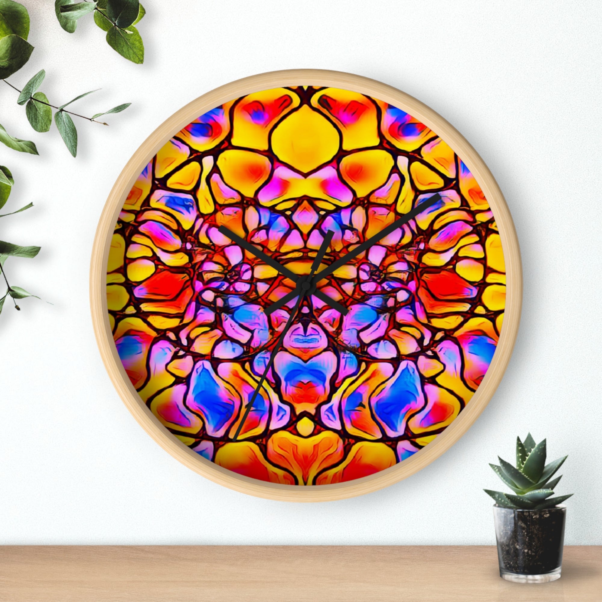 Kaleidoscope Wall Clock | Colorful Stained Glass Clock | Artistic Home Decor