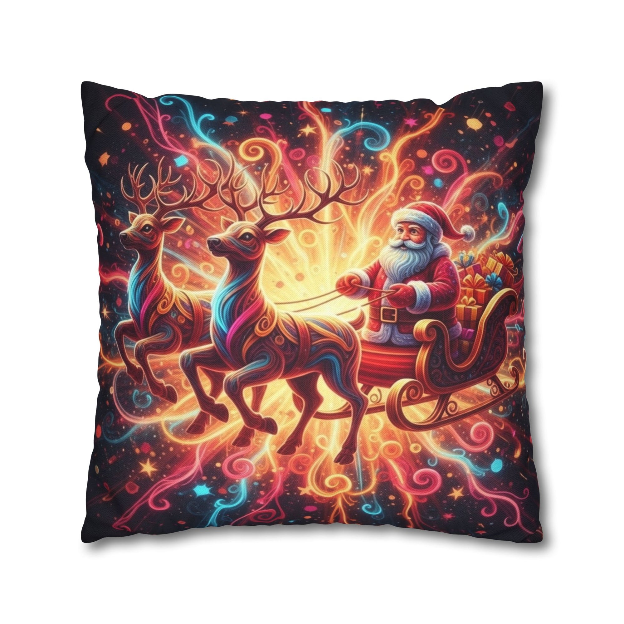 Santa Sleigh with Reindeer pillowcase | Square Pillowcase, Christmas Holiday Decor