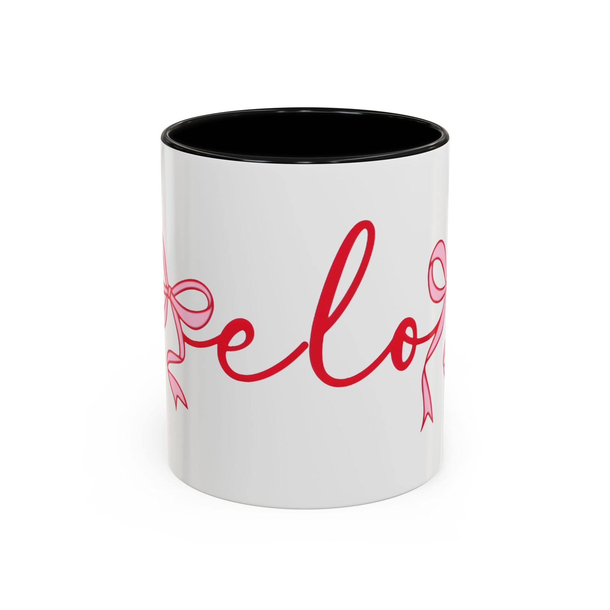 Romantic Love Mug | White Ceramic Coffee Cup with Red Bow Design, Colored Handle