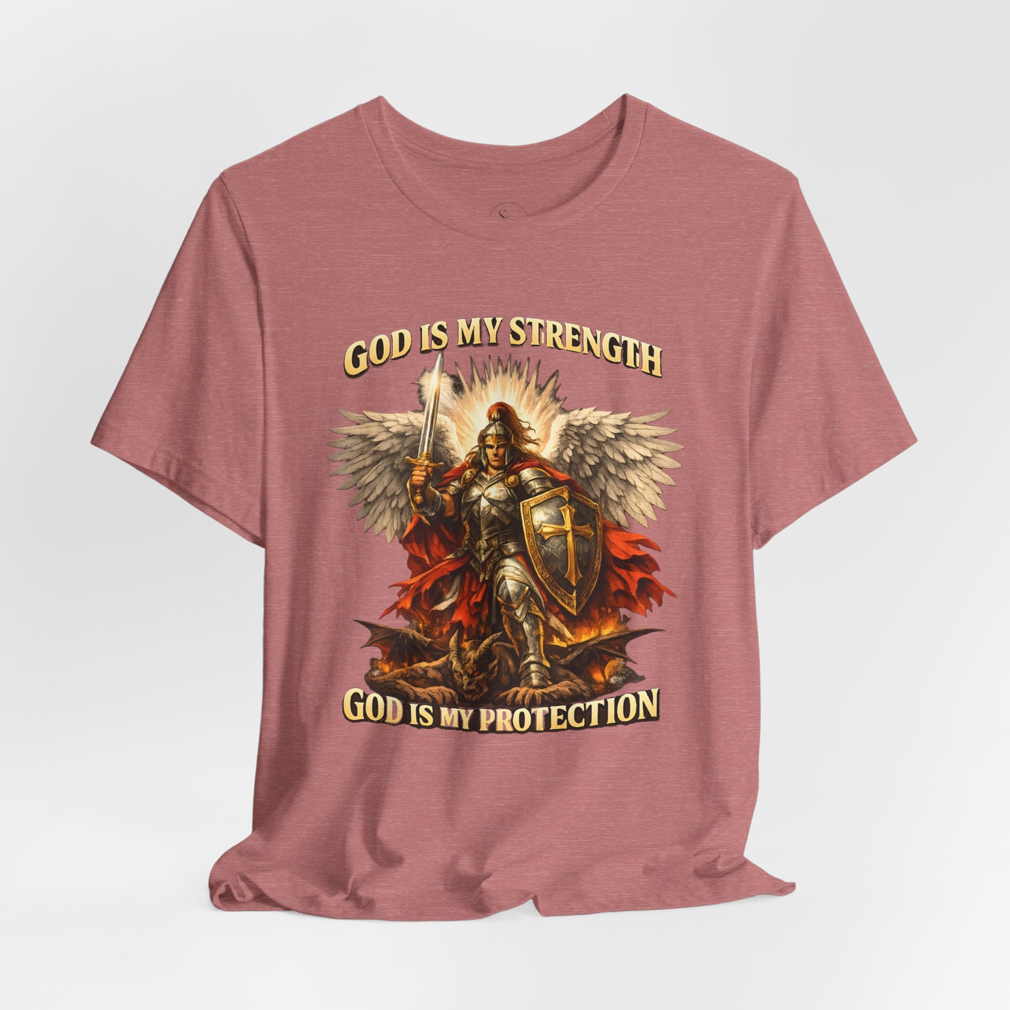 Christian T-Shirt | Cotton Warrior Angel | God Is My Strength & Protection