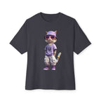 Cool Cat Graphic Oversized Tee – Purple Bucket Hat Streetwear T-Shirt