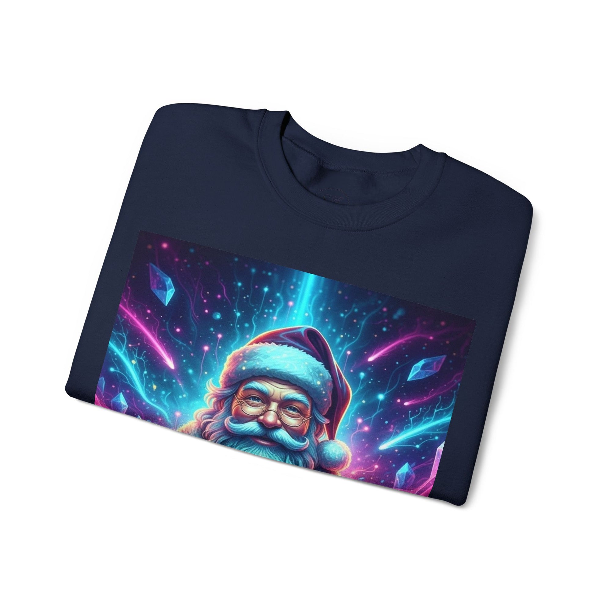 Neon Cosmic Santa Sweatshirt | Retro Futuristic Holiday Crew
