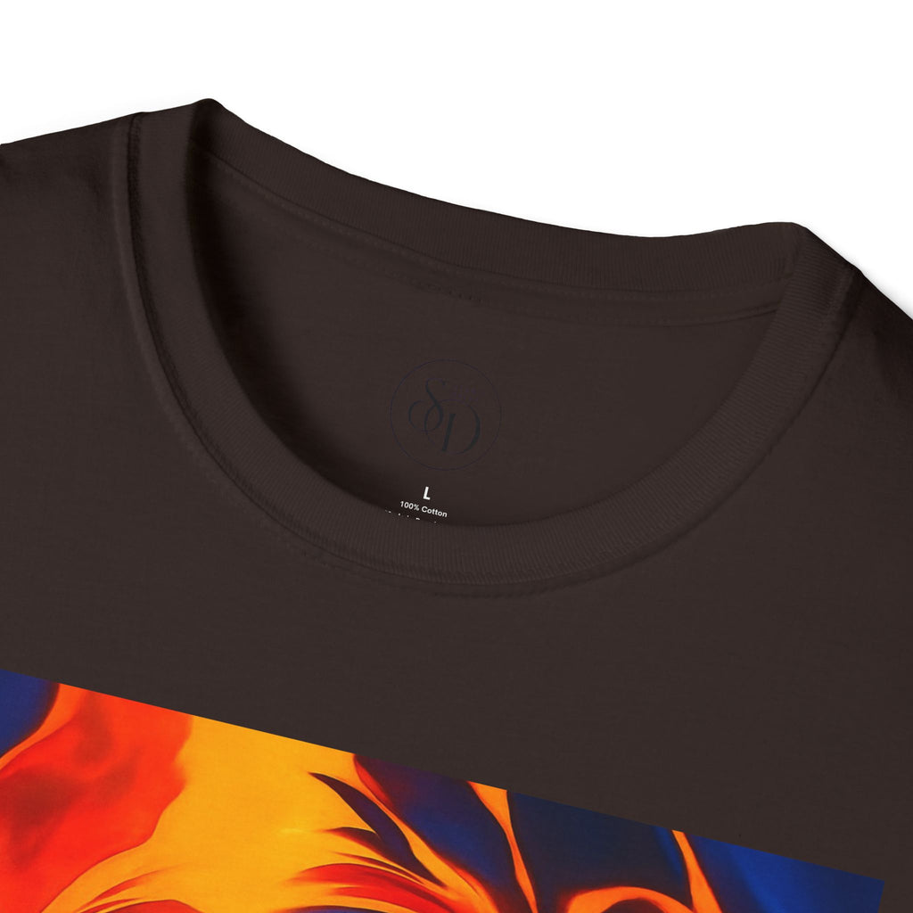 Fiery Vortex Abstract Unisex Tee | Vibrant Lava Swirl Graphic Shirt | Modern Art Apparel