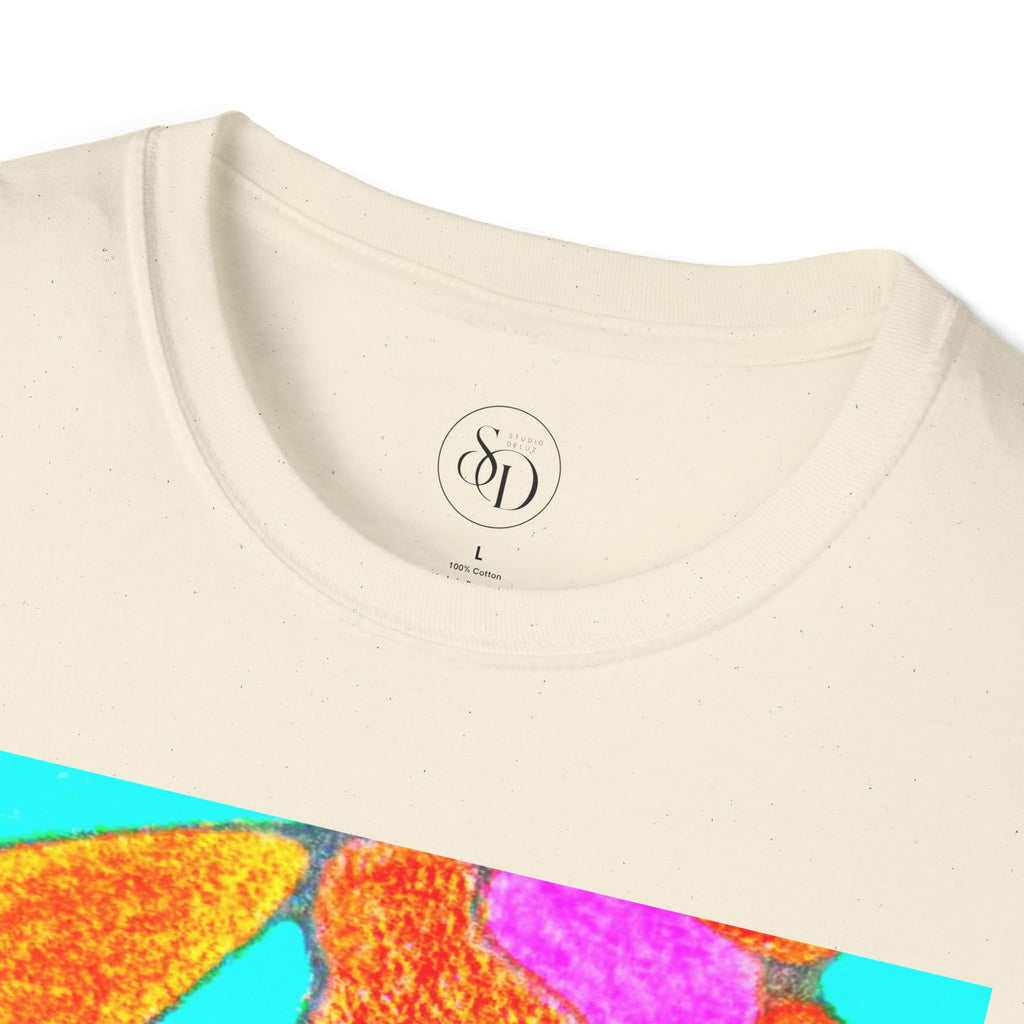 Organic Bloom Abstract Unisex Tee | Vibrant Pink & Orange Graphic Art Shirt