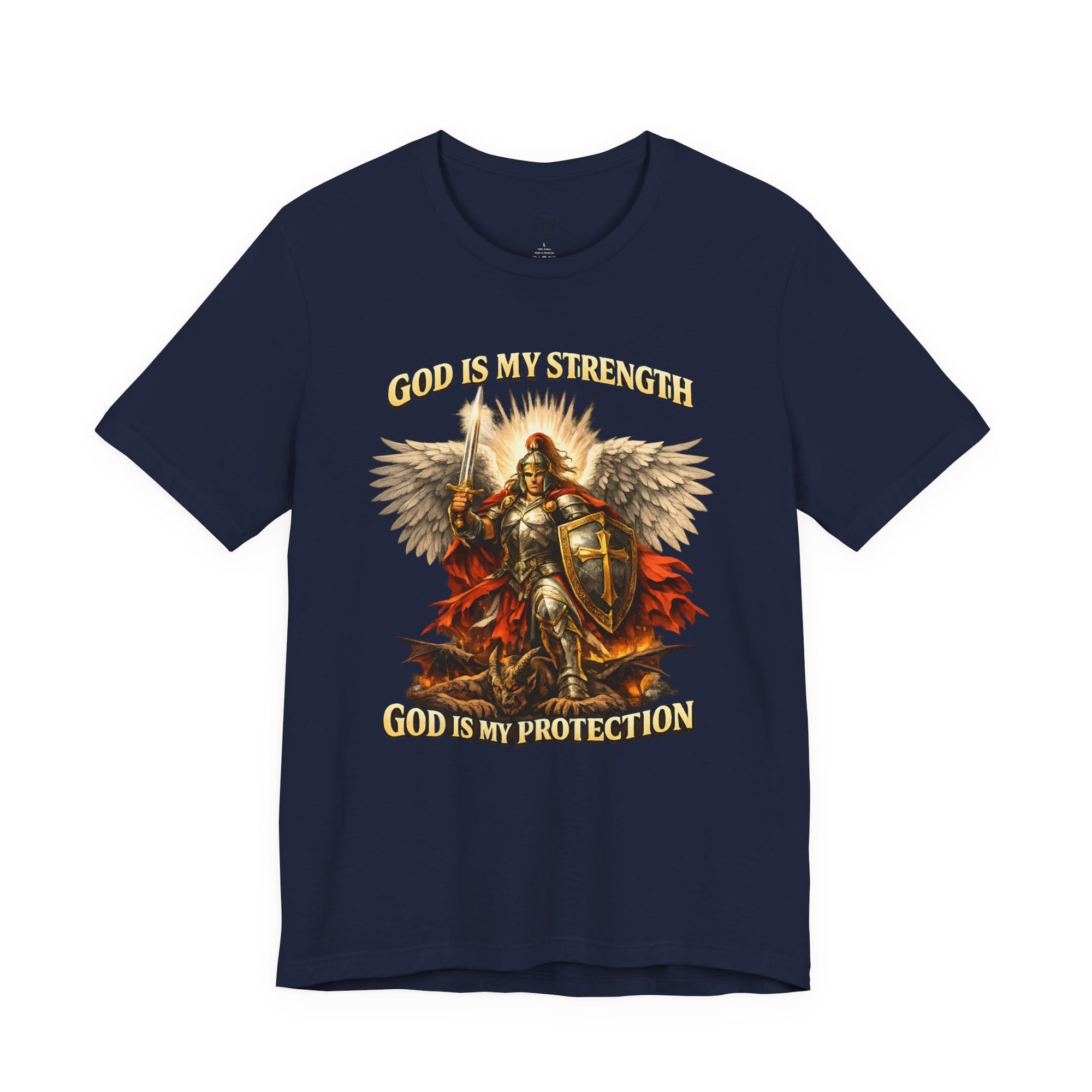 Christian T-Shirt | Cotton Warrior Angel | God Is My Strength & Protection