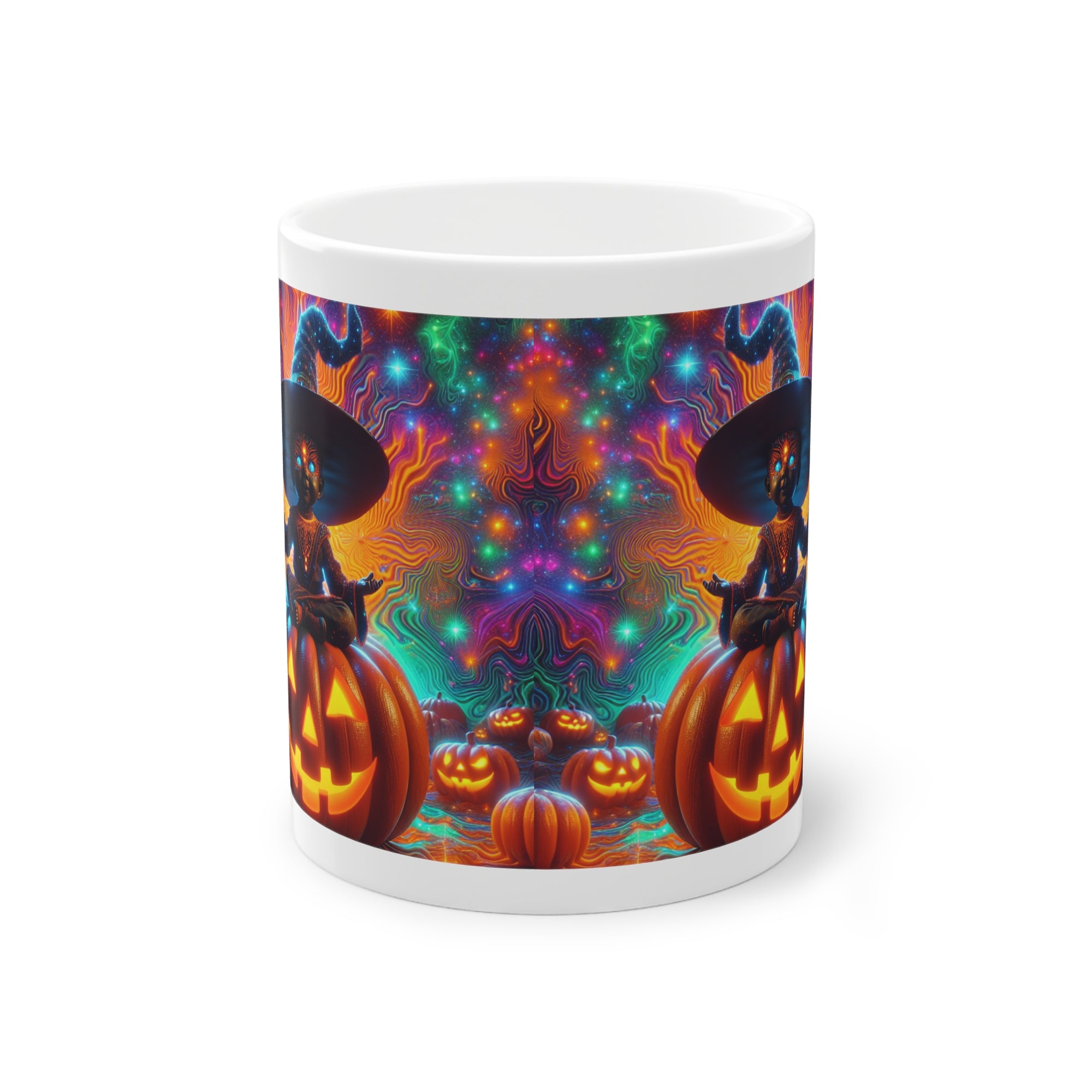 Halloween Mug with Witch and Pumpkin adds spooky charm to your fall mornings, a colorful ceramic cup perfect for festive coffee or cocoa