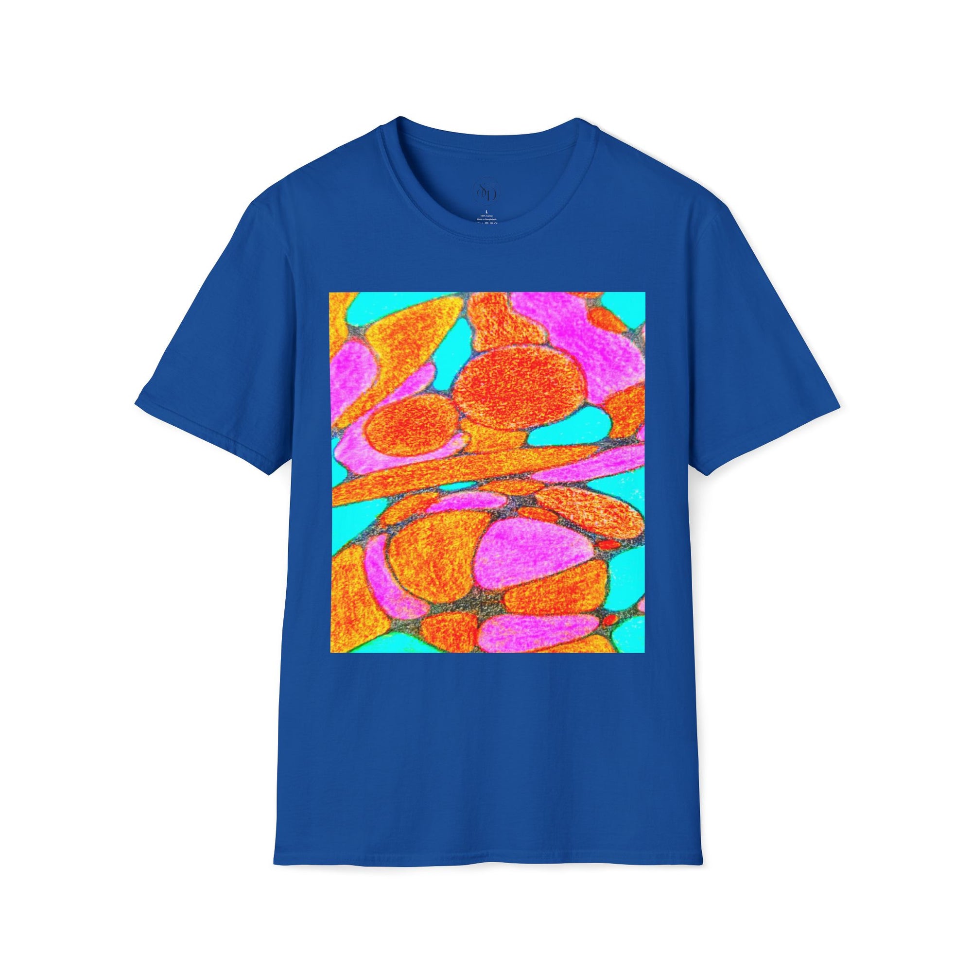 Organic Bloom Abstract Unisex Tee | Vibrant Pink & Orange Graphic Art Shirt
