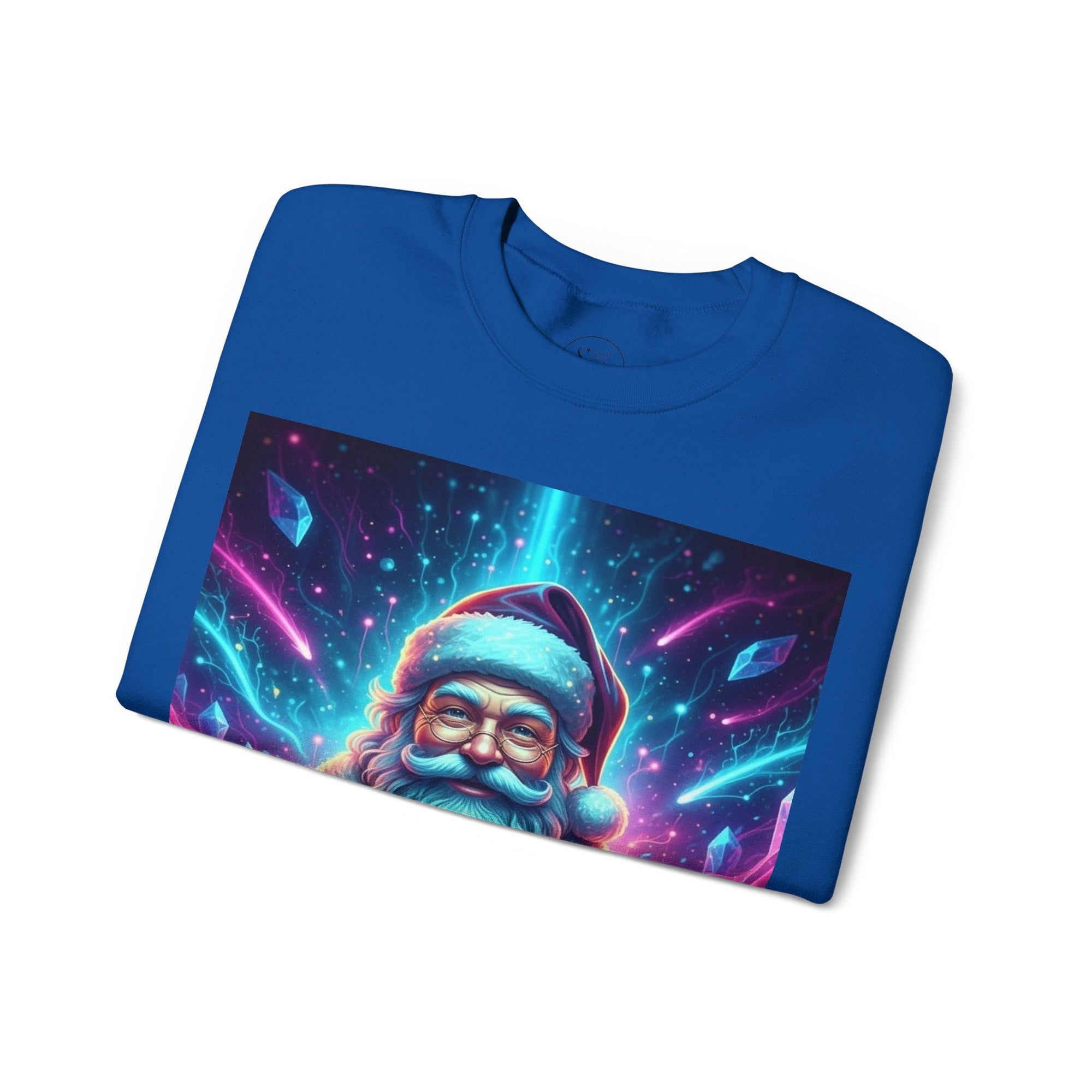 Neon Cosmic Santa Sweatshirt | Retro Futuristic Holiday Crew