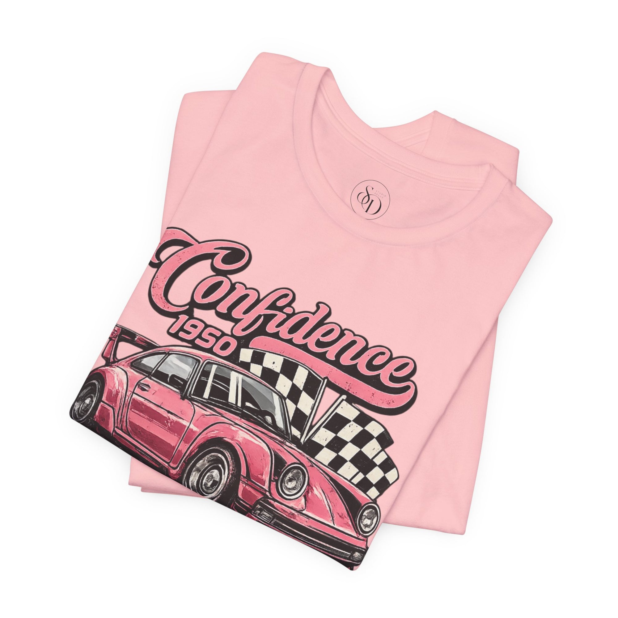 Vintage Pink Porsche 1950 Racing Tee | Confidence No Fear At All