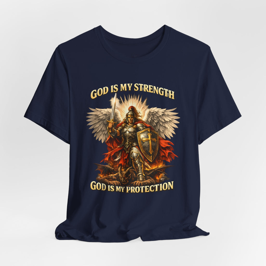 Christian T-Shirt | Cotton Warrior Angel | God Is My Strength & Protection