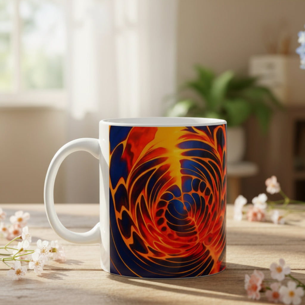 Fire Swirl Mug | Red Orange Abstract Coffee Cup | Bold Art Gift