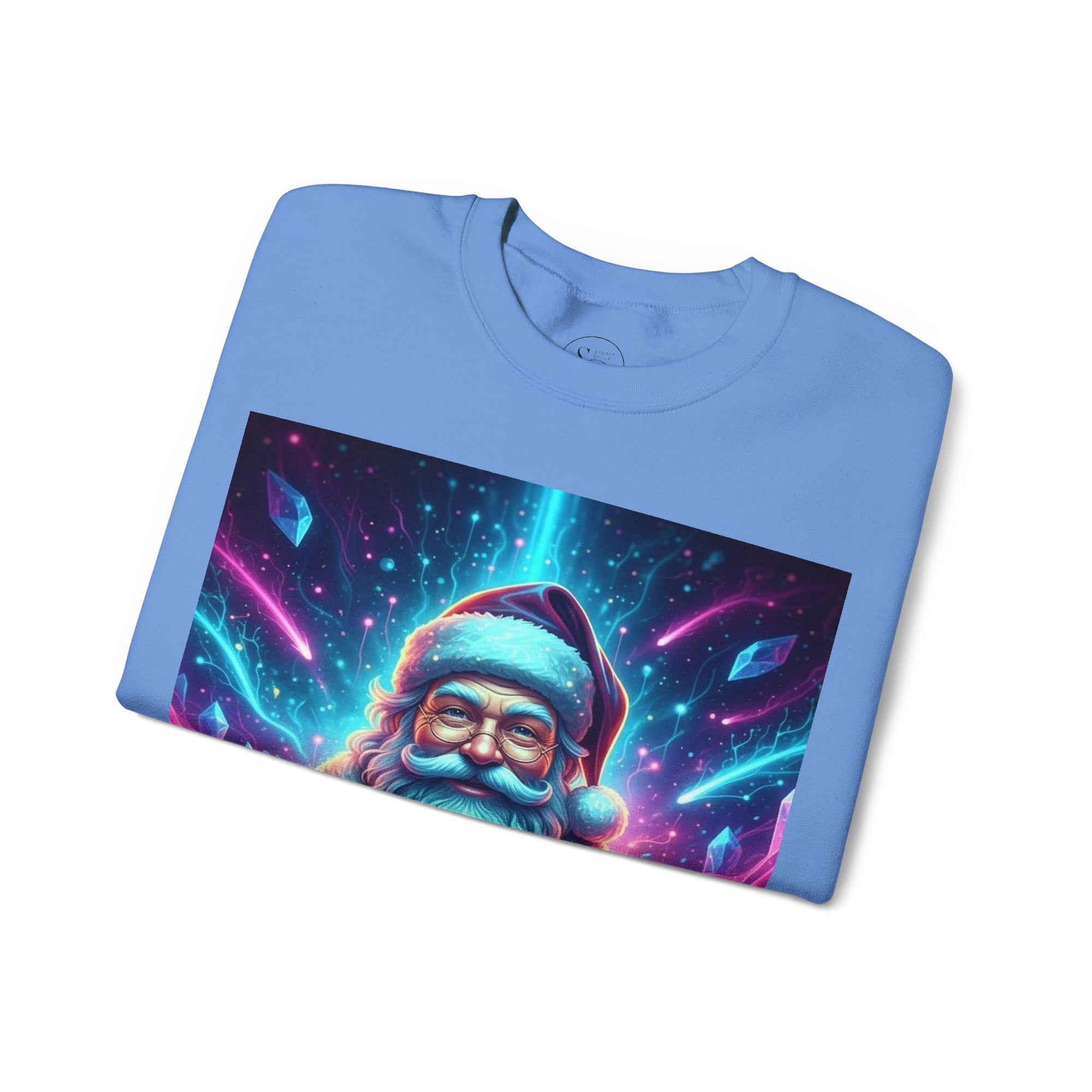 Neon Cosmic Santa Sweatshirt | Retro Futuristic Holiday Crew