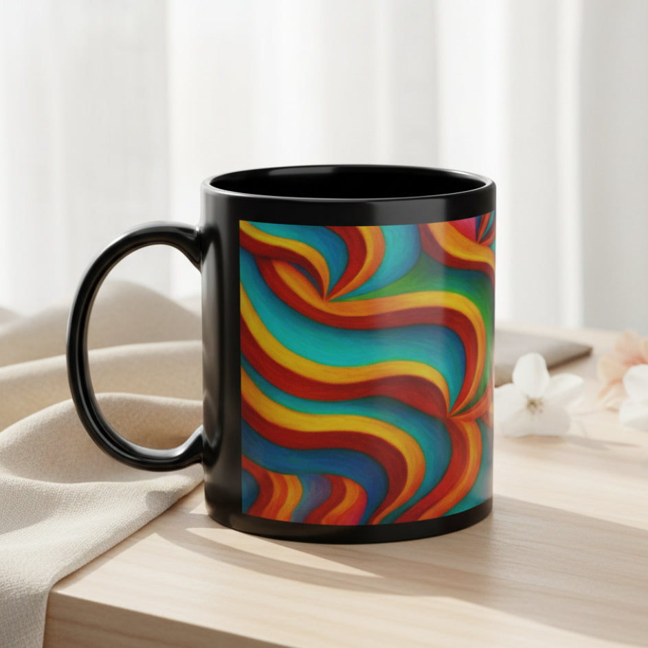 Retro Swirl Mug | Colorful Black Coffee Cup | Psychedelic Gift