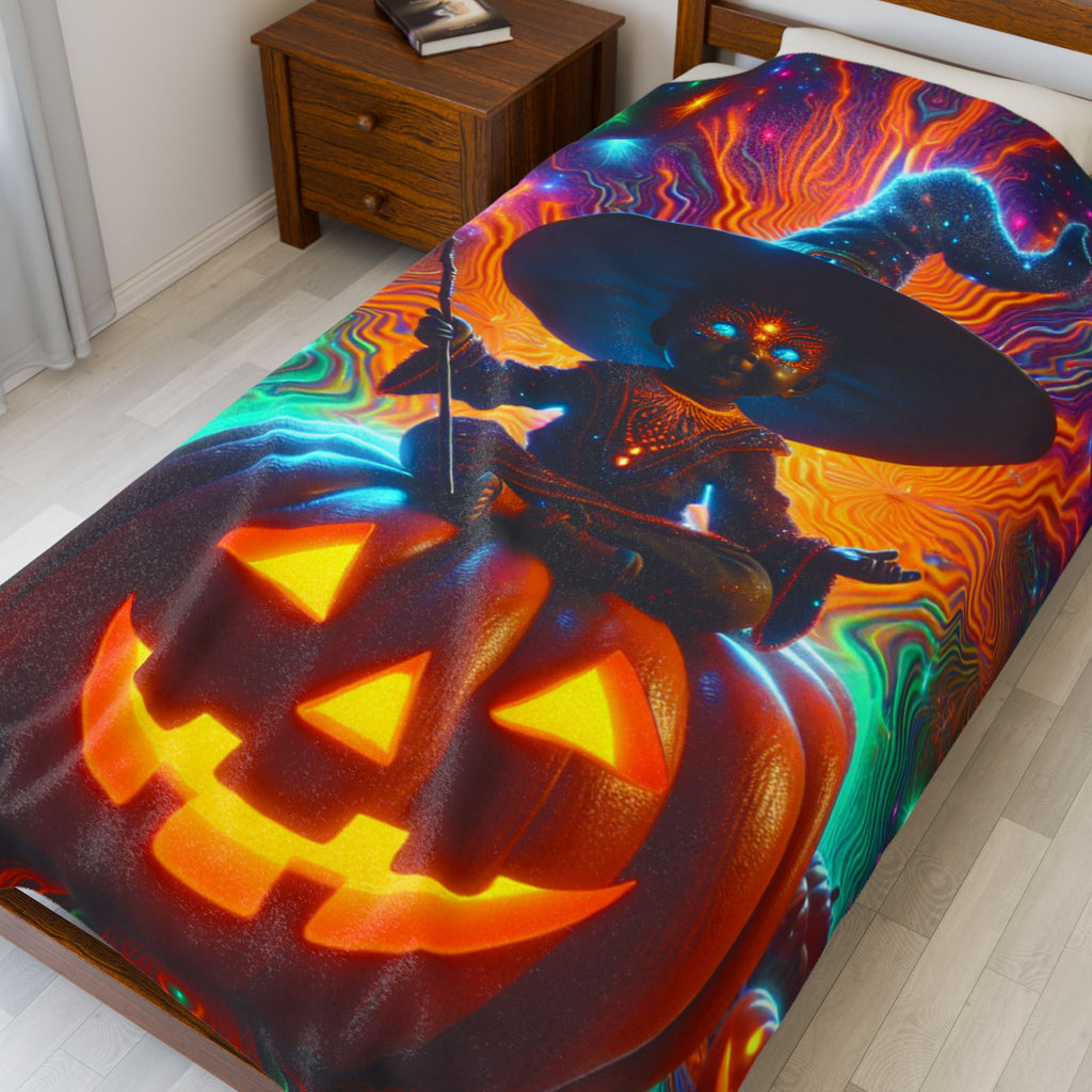 Halloween Witch Blanket, Spooky Pumpkin Throw, Cozy Fall Bedding, Vibrant Halloween Decor, Witchy Home Gift, Soft Fleece Blanket