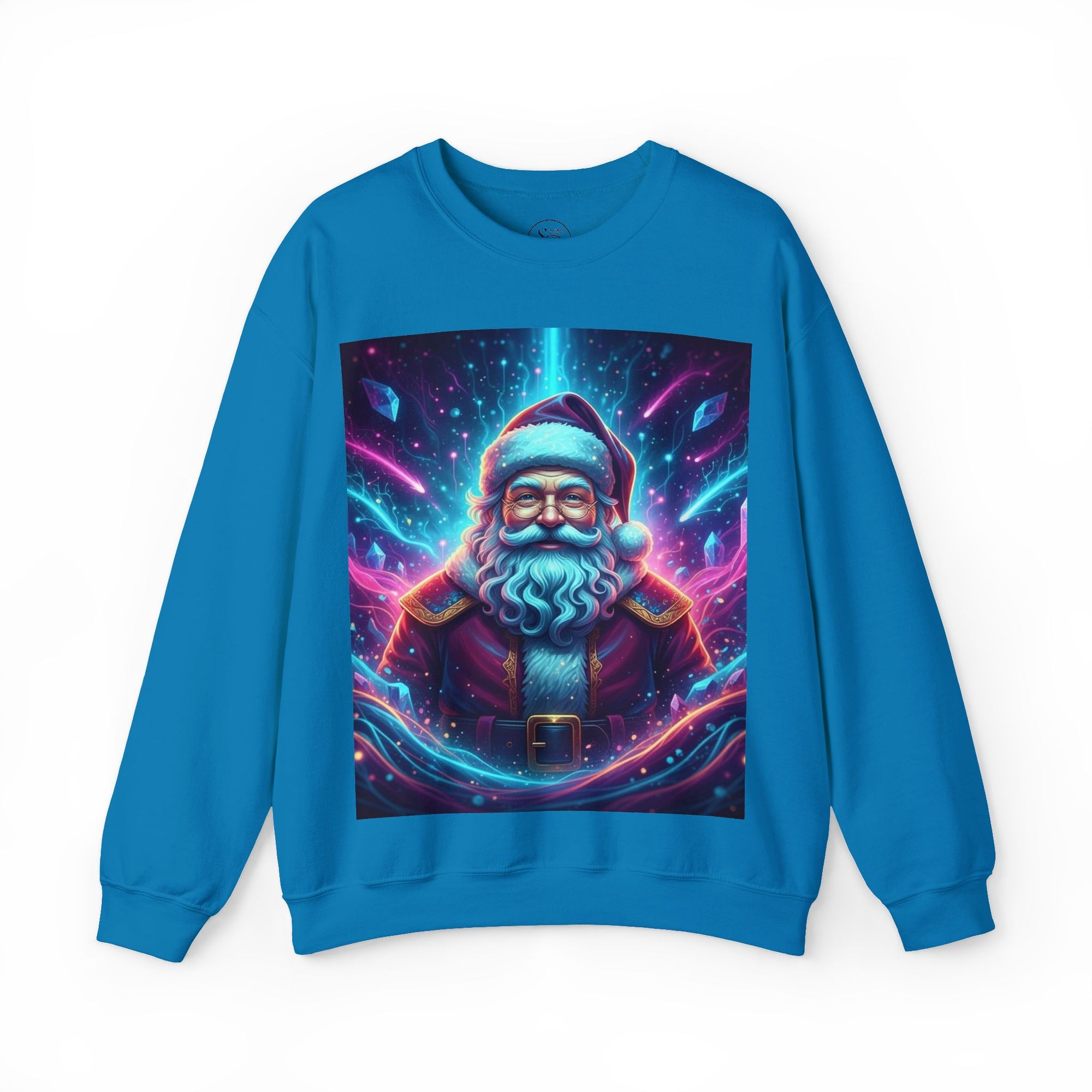 Neon Cosmic Santa Sweatshirt | Retro Futuristic Holiday Crew
