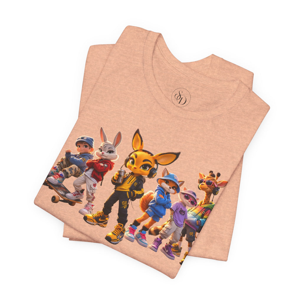 Anthropomorphic Skate Crew T-Shirt | Cartoon Fox, Bunny, Giraffe Characters