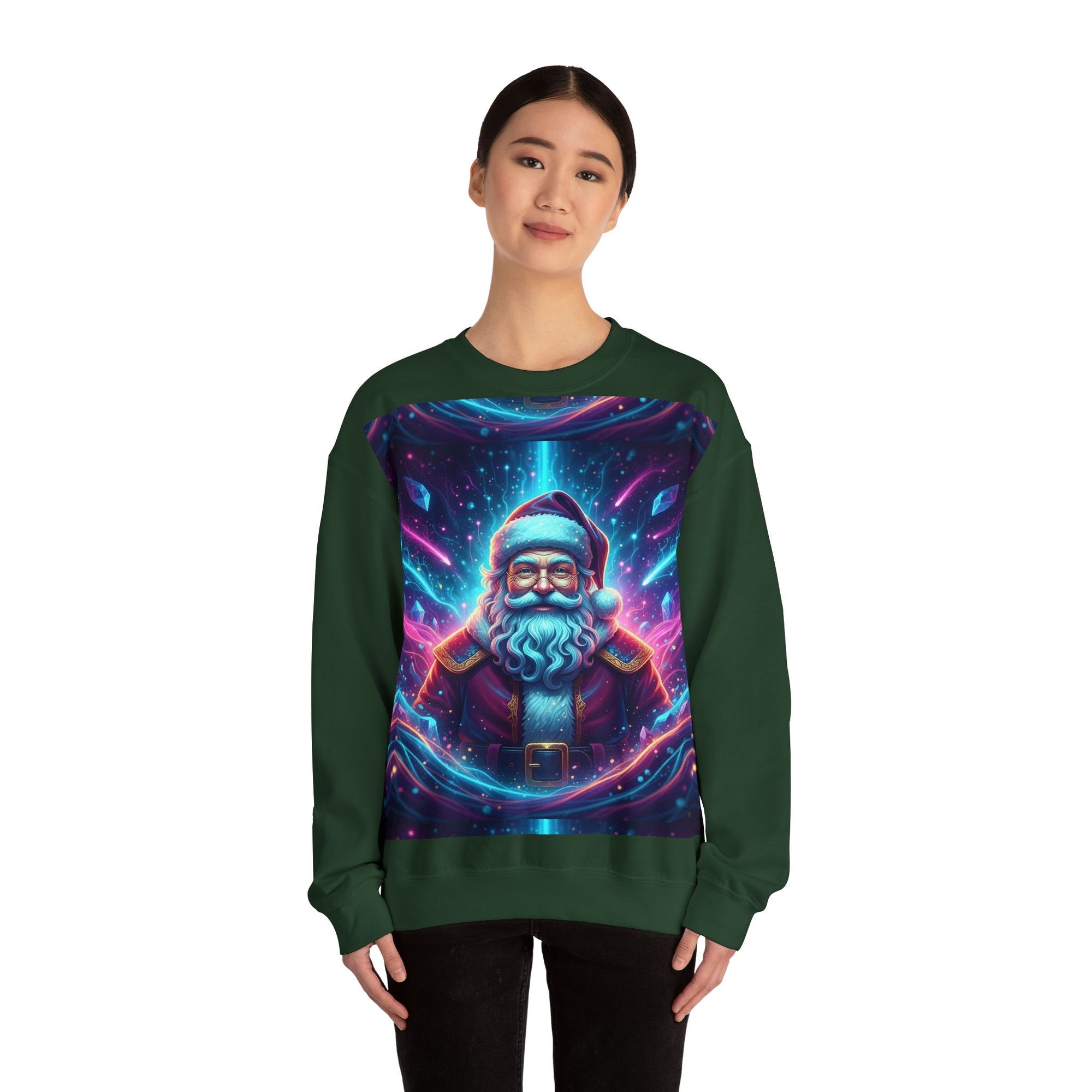 Neon Cosmic Santa Sweatshirt | Retro Futuristic Holiday Crew