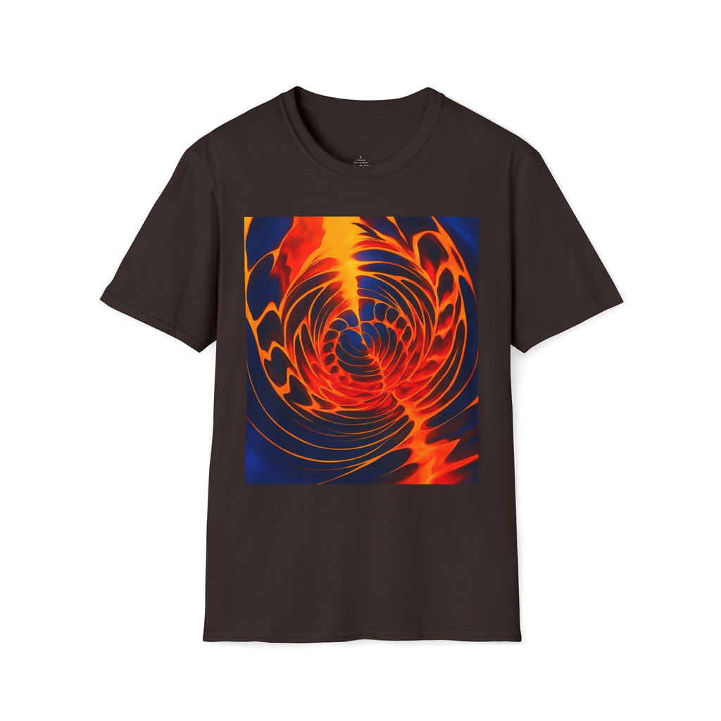 Fiery Vortex Abstract Unisex Tee | Vibrant Lava Swirl Graphic Shirt | Modern Art Apparel