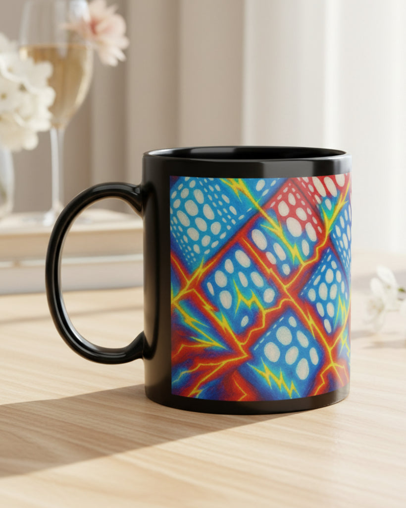 Electric Geometric Mug | Black Abstract Coffee Cup | Modern Art Gift