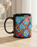 Electric Geometric Mug | Black Abstract Coffee Cup | Modern Art Gift