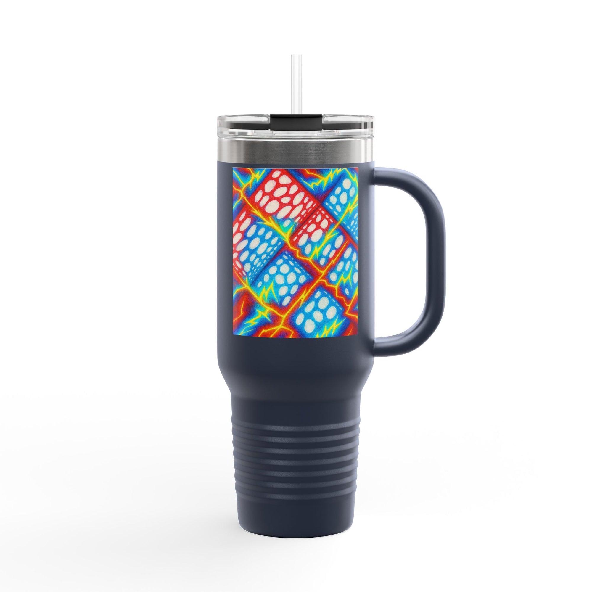 Bold Stainless Steel Travel Mug for Hot & Cold Drinks, Colorful Artistic Cup with Straw
