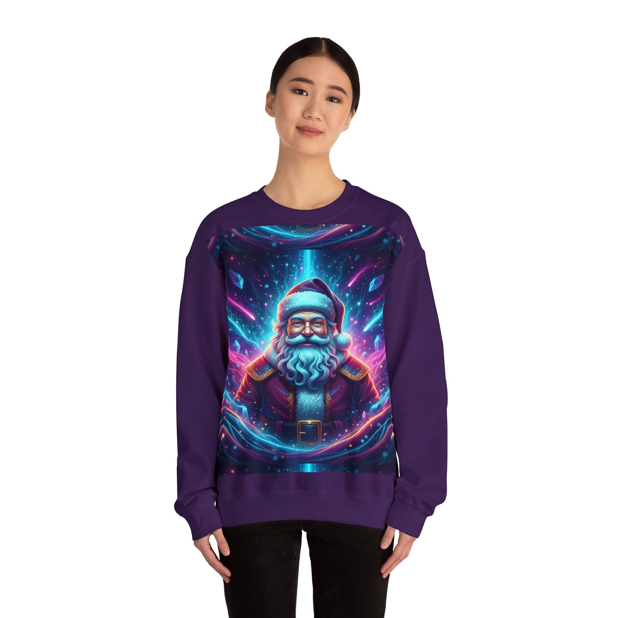 Neon Cosmic Santa Sweatshirt | Retro Futuristic Holiday Crew