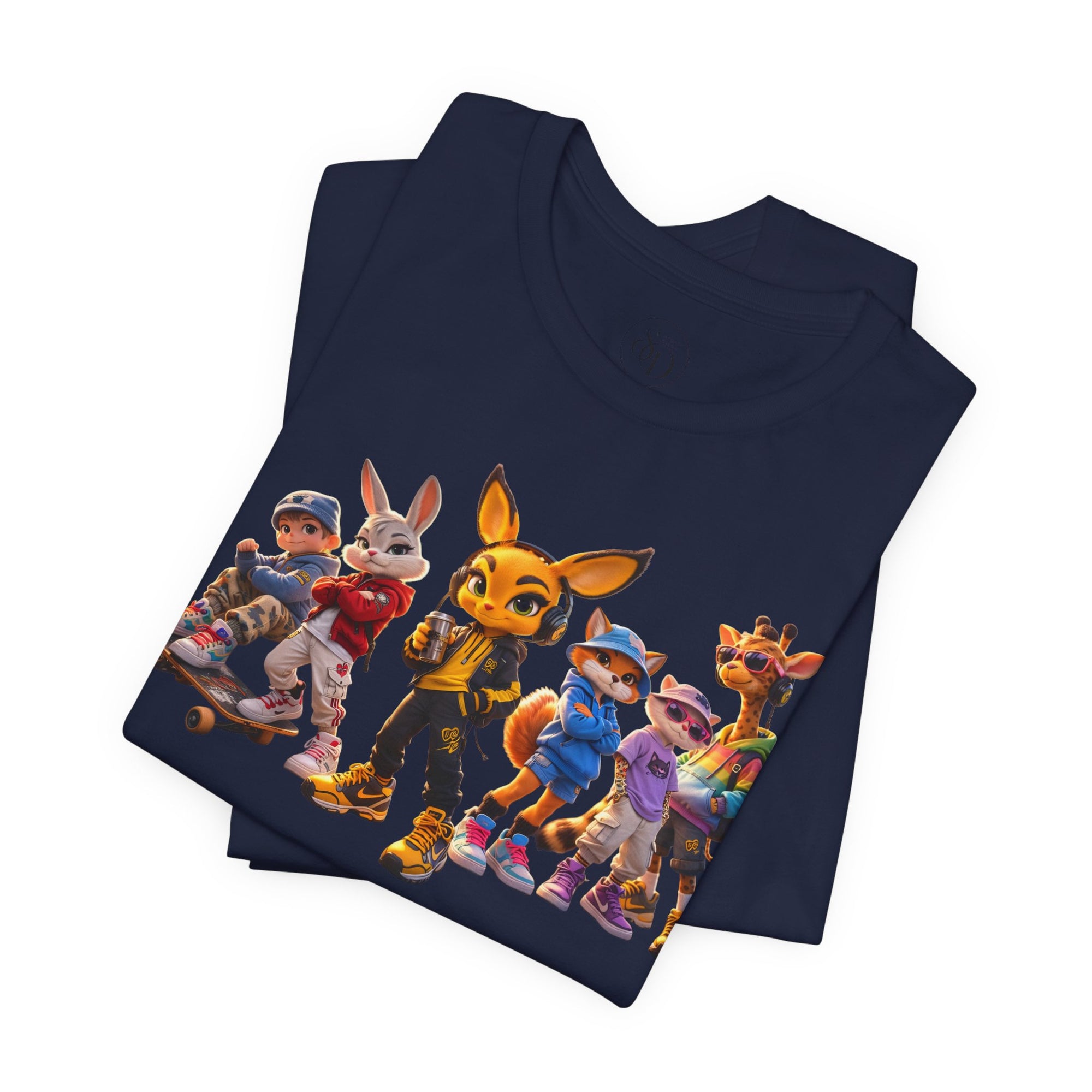 Anthropomorphic Skate Crew T-Shirt | Cartoon Fox, Bunny, Giraffe Characters