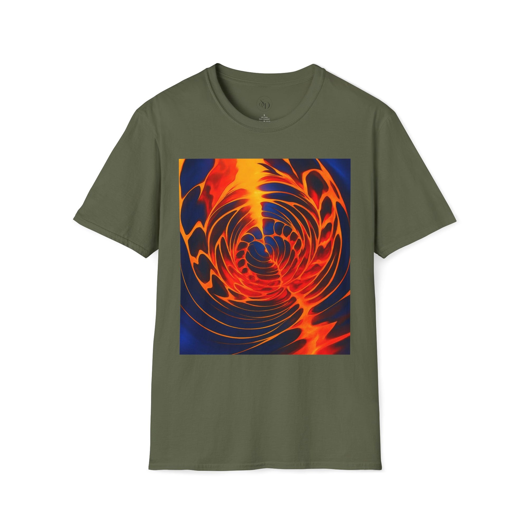 Fiery Vortex Abstract Unisex Tee | Vibrant Lava Swirl Graphic Shirt | Modern Art Apparel
