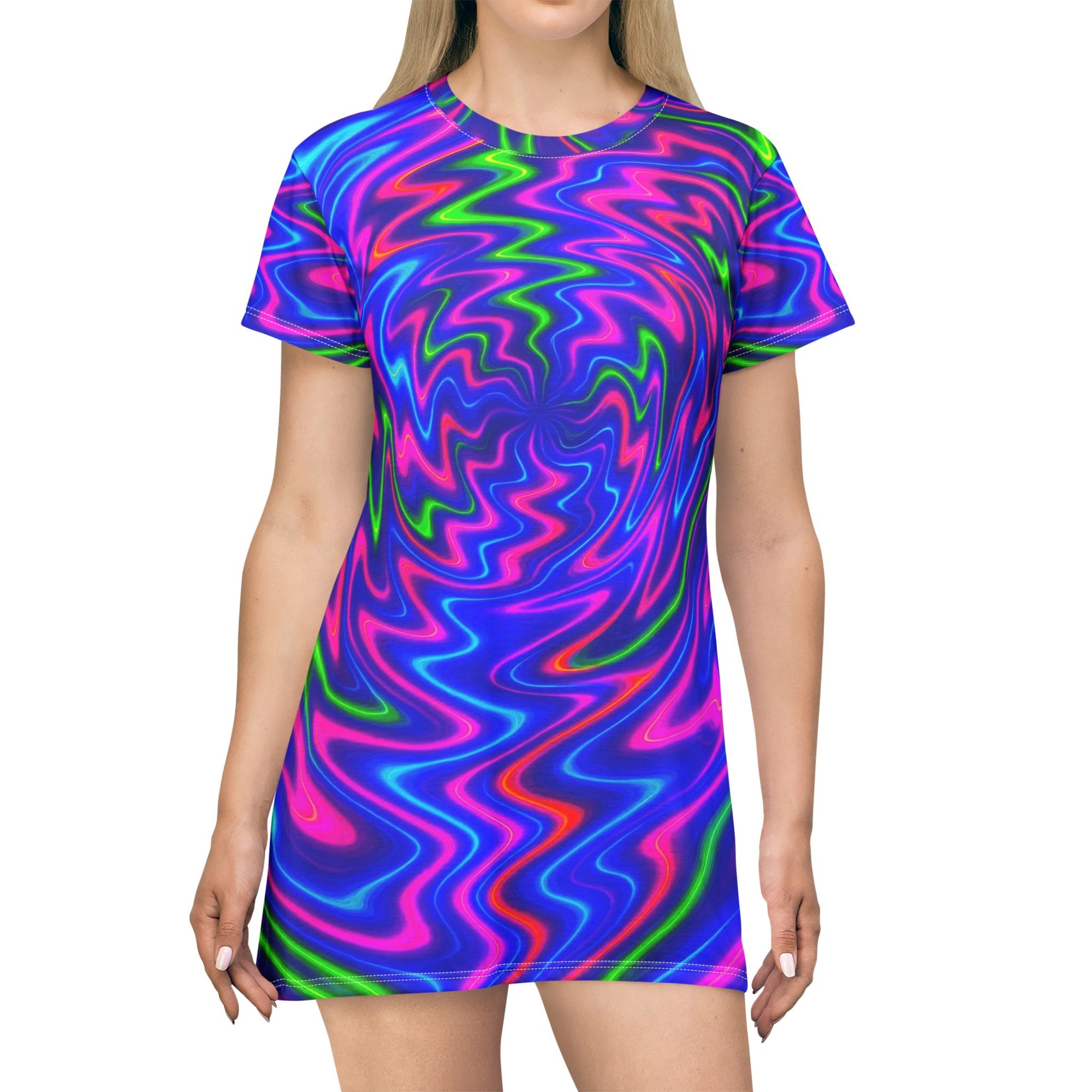 Neon Swirl T-Shirt Dress | Psychedelic Bodycon Dress | Night Out Outfit