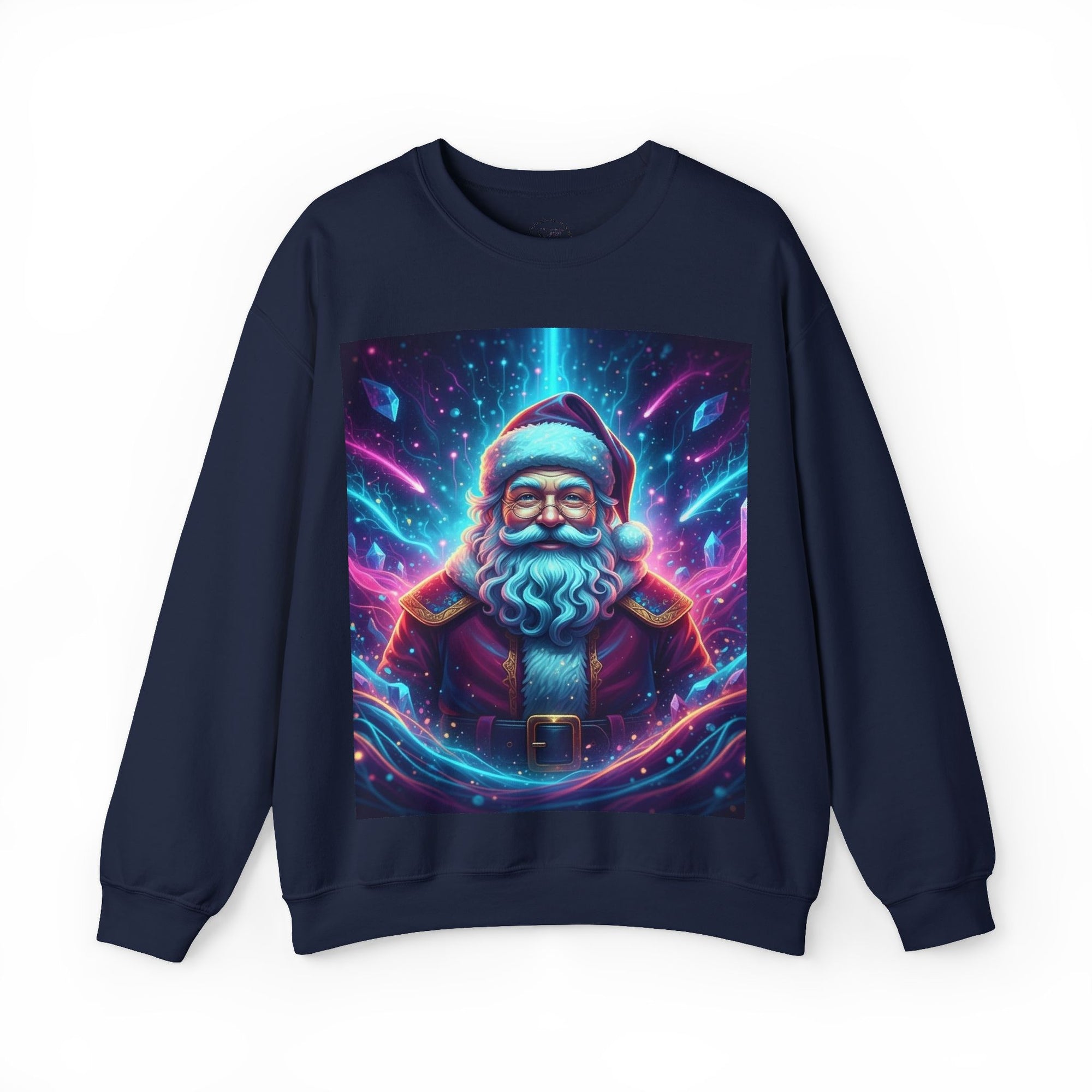 Neon Cosmic Santa Sweatshirt | Retro Futuristic Holiday Crew