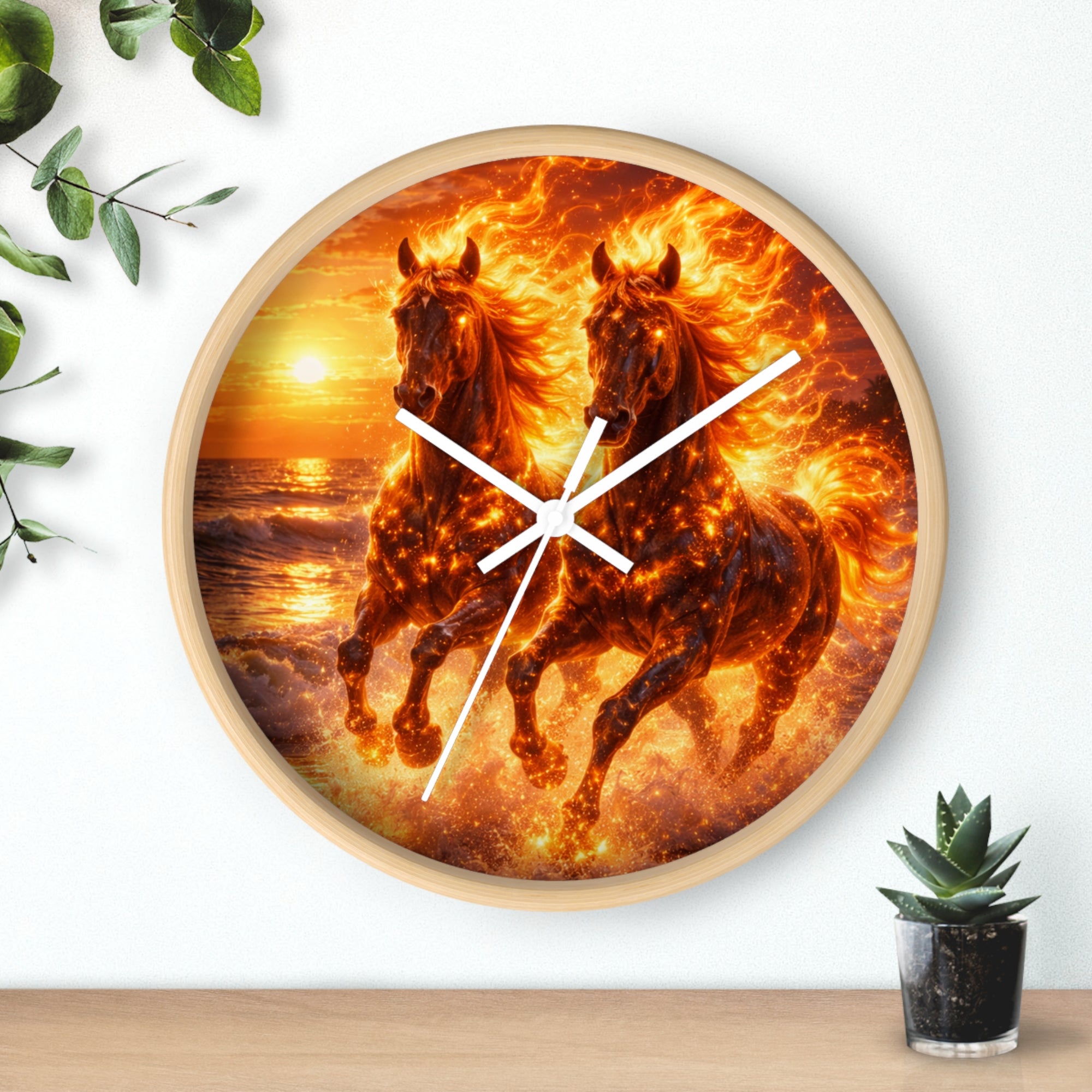 Fiery Horse Wall Clock | Flaming Stallion Sunset Decor