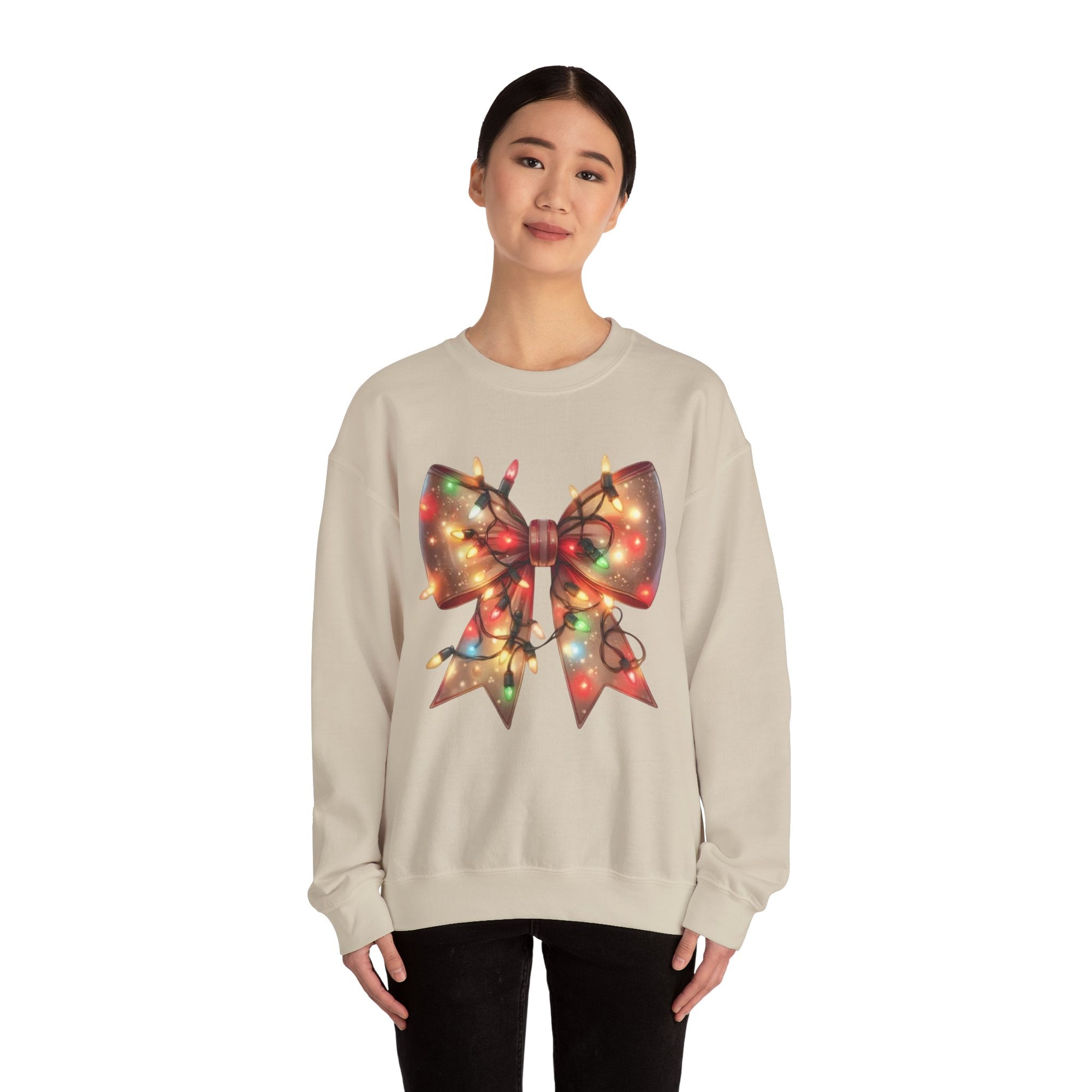 Christmas Bow Sweatshirt | Holiday Lights Crewneck
