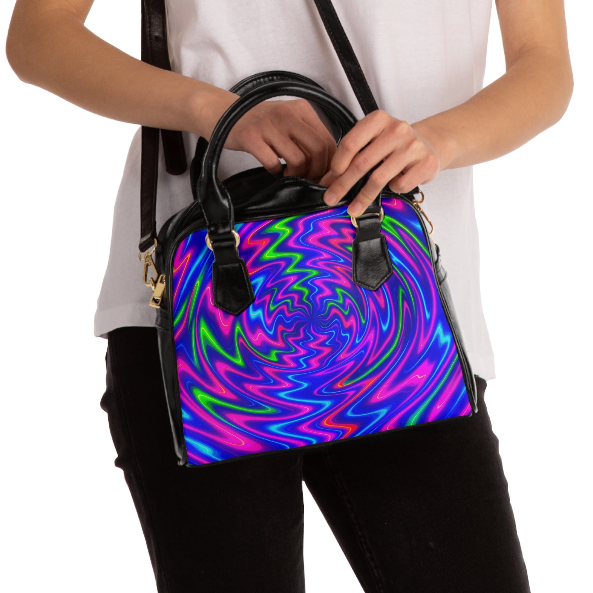 Neon Psychedelic Swirl Handbag | Colorful Statement Shoulder Bag
