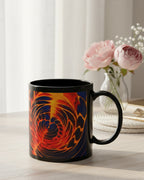 Fire Swirl Mug | Psychedelic Black Coffee Cup | Retro Art Gift